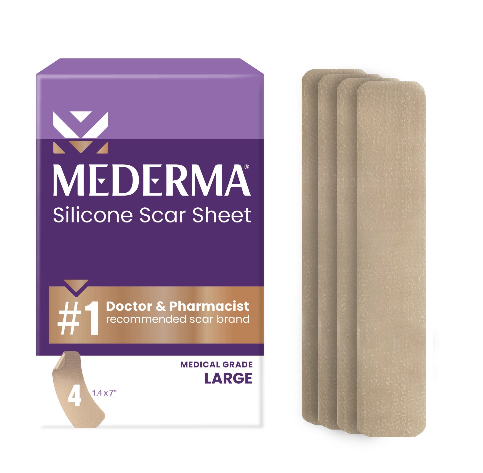 ورق های جراحی سیلیکون پزشکی حجیم Mederma؛ ظاهر جوش‌های قدیمی و جدید را بهبود می‌بخشد؛ برای جوش‌های ناشی از آسیب، سوختگی و جراحی، 4 عدد