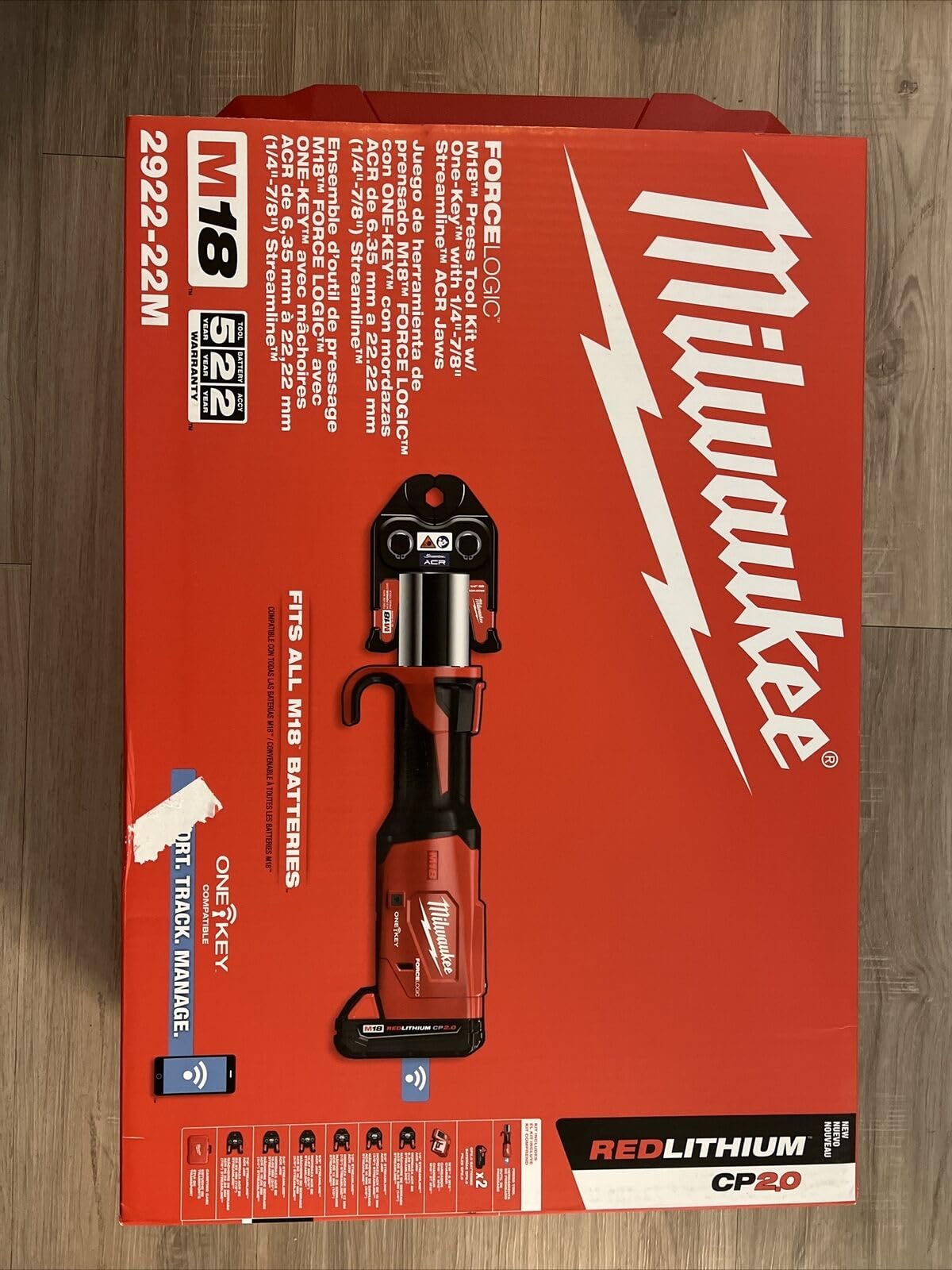مجموعه ابزار فشاری Milwaukee 2922-22M M18 FORCE LOGIC با One-Key و فک‌های Streamline ACR با قطر 1/4 اینچ تا 7/8 اینچ