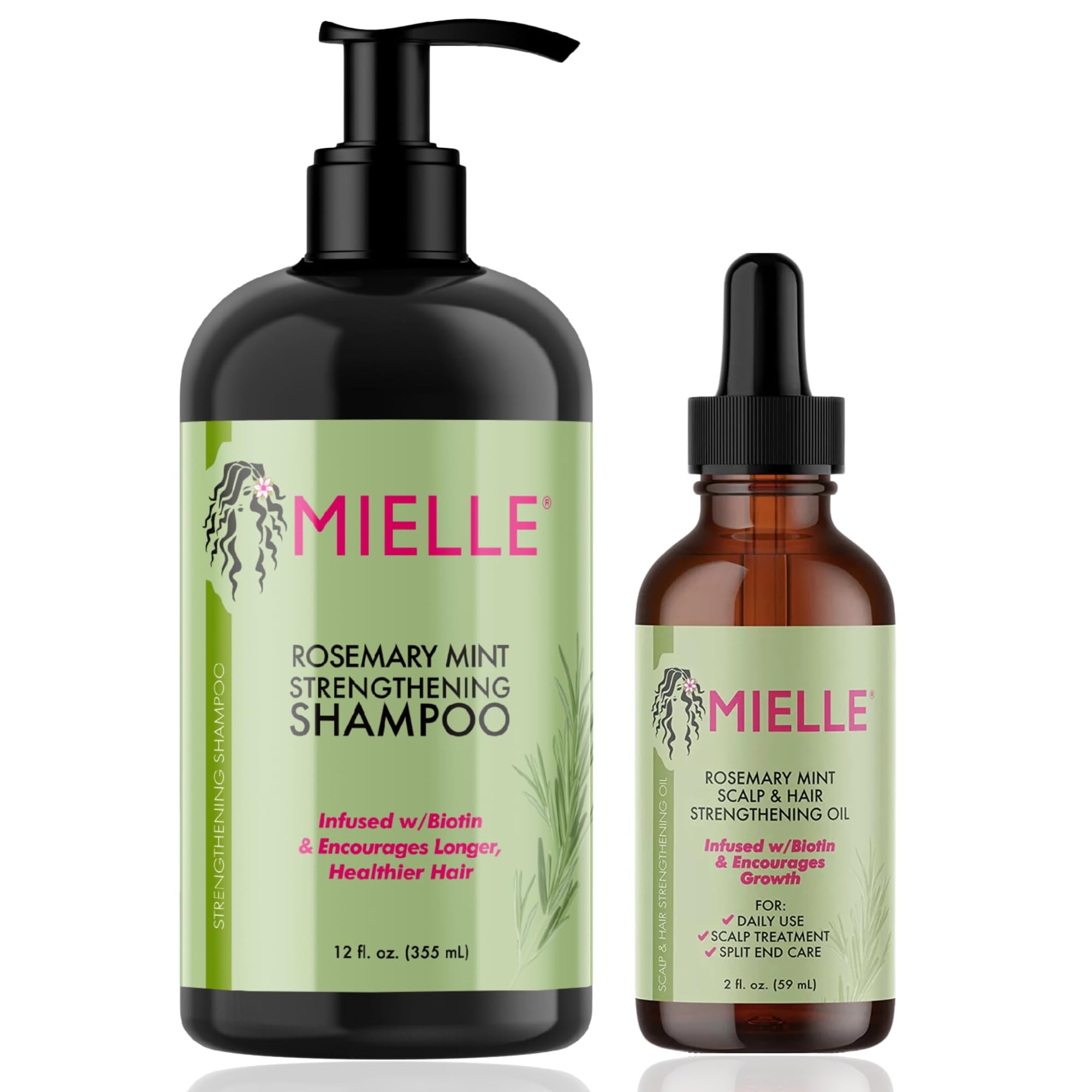 سری Strengthening/Rosemary Mint از Mielle Organics شامپو/رنده بالد و روغن تقویت‌کننده مو/مجموعه هدیه/معامله
