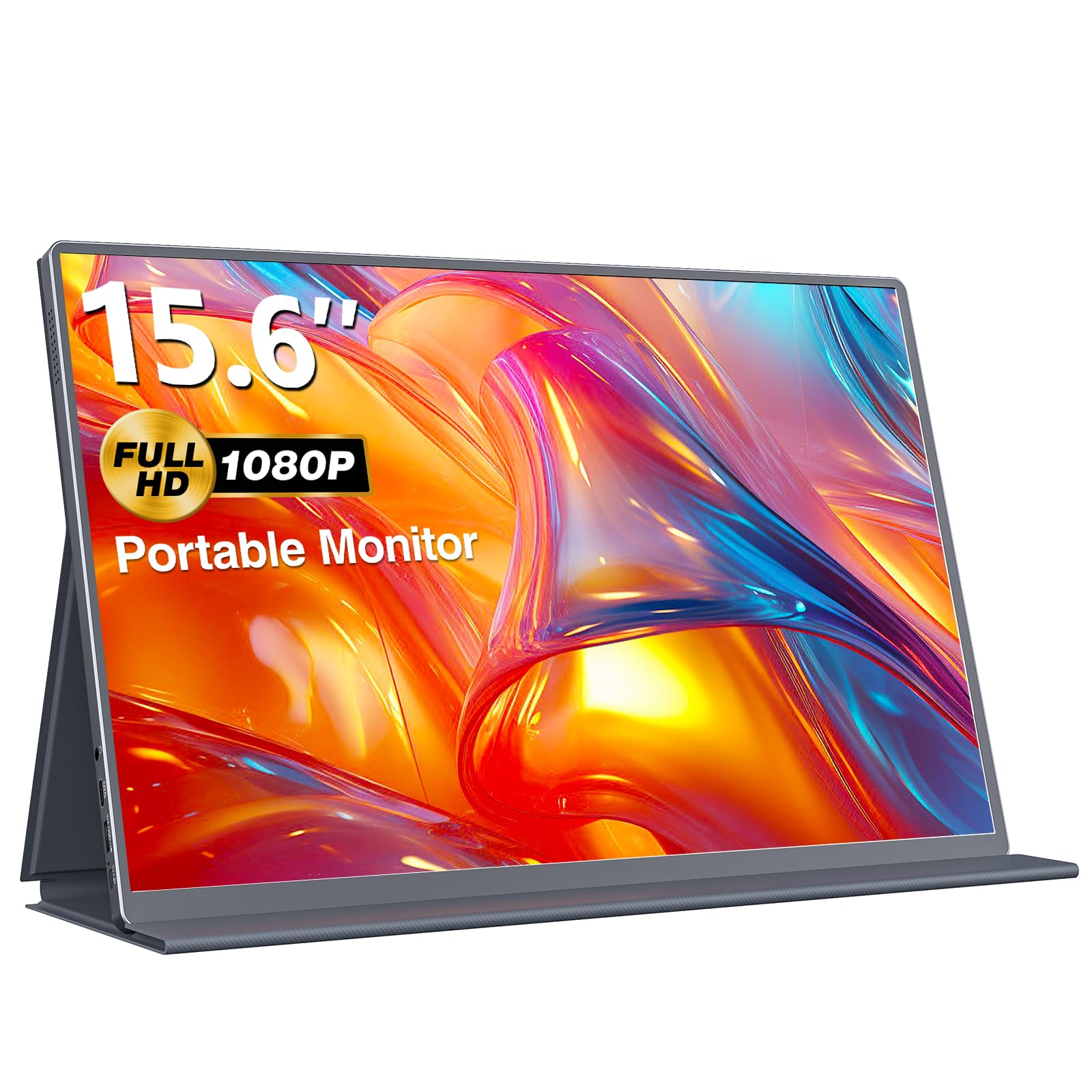 مانیتور قابل حمل ۱۵.۶ اینچی اولترا زن با رزولوشن FHD 1080P HDR IPS مناسب برای سفر دارای بلندگو ورودی HDMI و دو پورت USB-C مناسب برای لپتاپ‌های MacBook، دسکتاپ، سرفیس، ایکس‌باکس، پلی‌استیشن ۴ و نینتندو سوئیچ همراه با کاور، سازگار با استاندارد VESA و بدون قابلیت لمس
