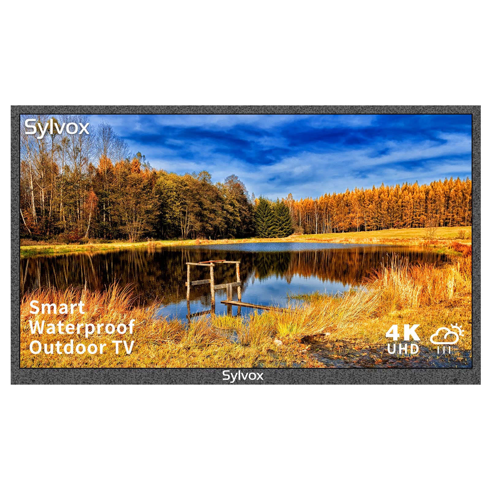 تلویزیون خارجی SYLVOX 43 اینچ، تلویزیون هوشمند سازگار با گوگل ضدآب 4K LED خارجی با دو اسپیکر، پشتیبانی از بلوتوث و وای-فای، سری Deck Pro 2.0 مناسب برای مناطقی که به نور خورشید جزئی افتاده‌اند 43 اینچ نور خورشید