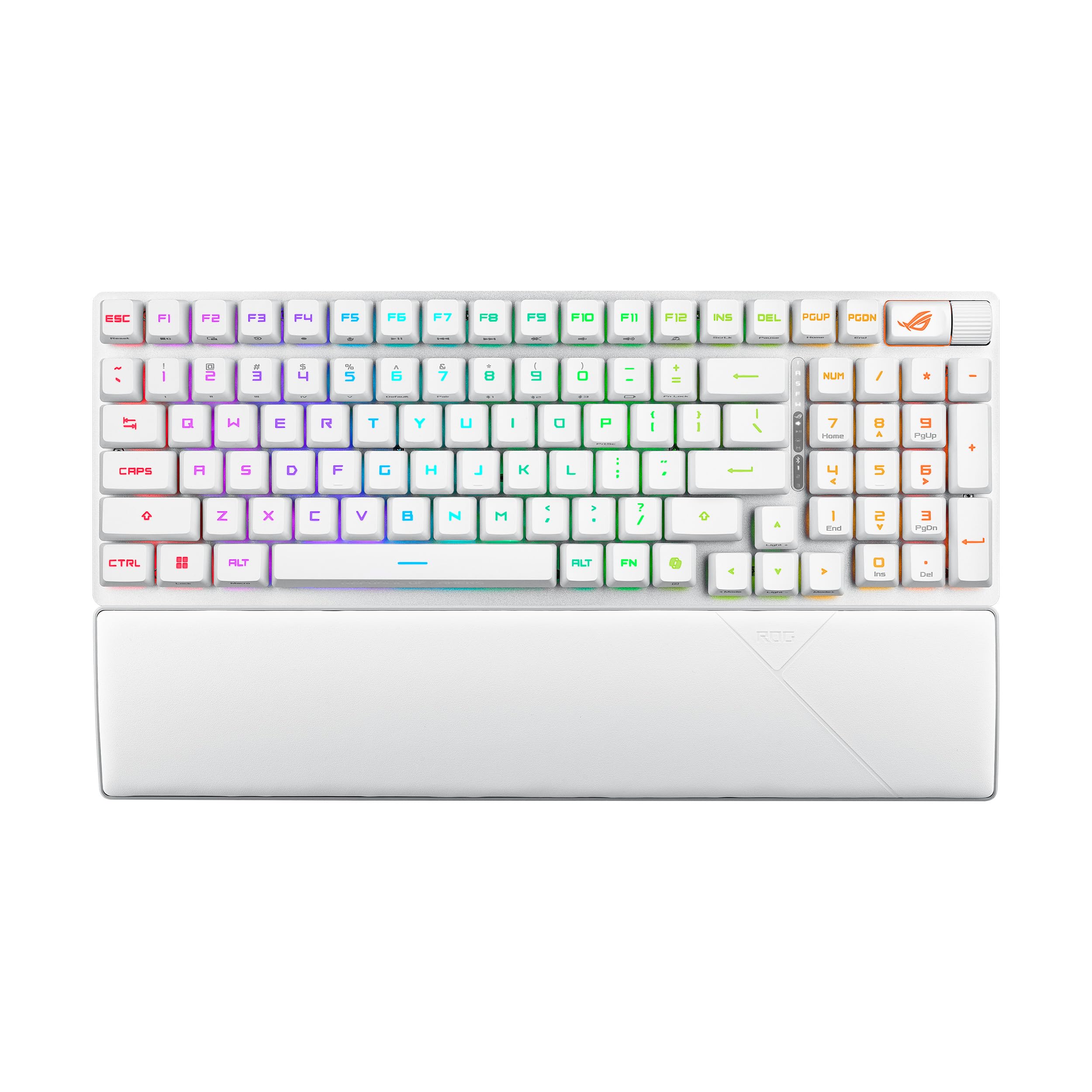 کیبرد بازی بی‌سیم ASUS ROG Strix Scope II 96 RX، اتصال سه حالته، سوییچ‌های نوری آبی ROG RX با افزایش کیفیت، اسفنج مخصوص جذب صدا، کی‌کپ‌های اضافی ABS با موضوع ROG، طرح AR، رنگ سفید