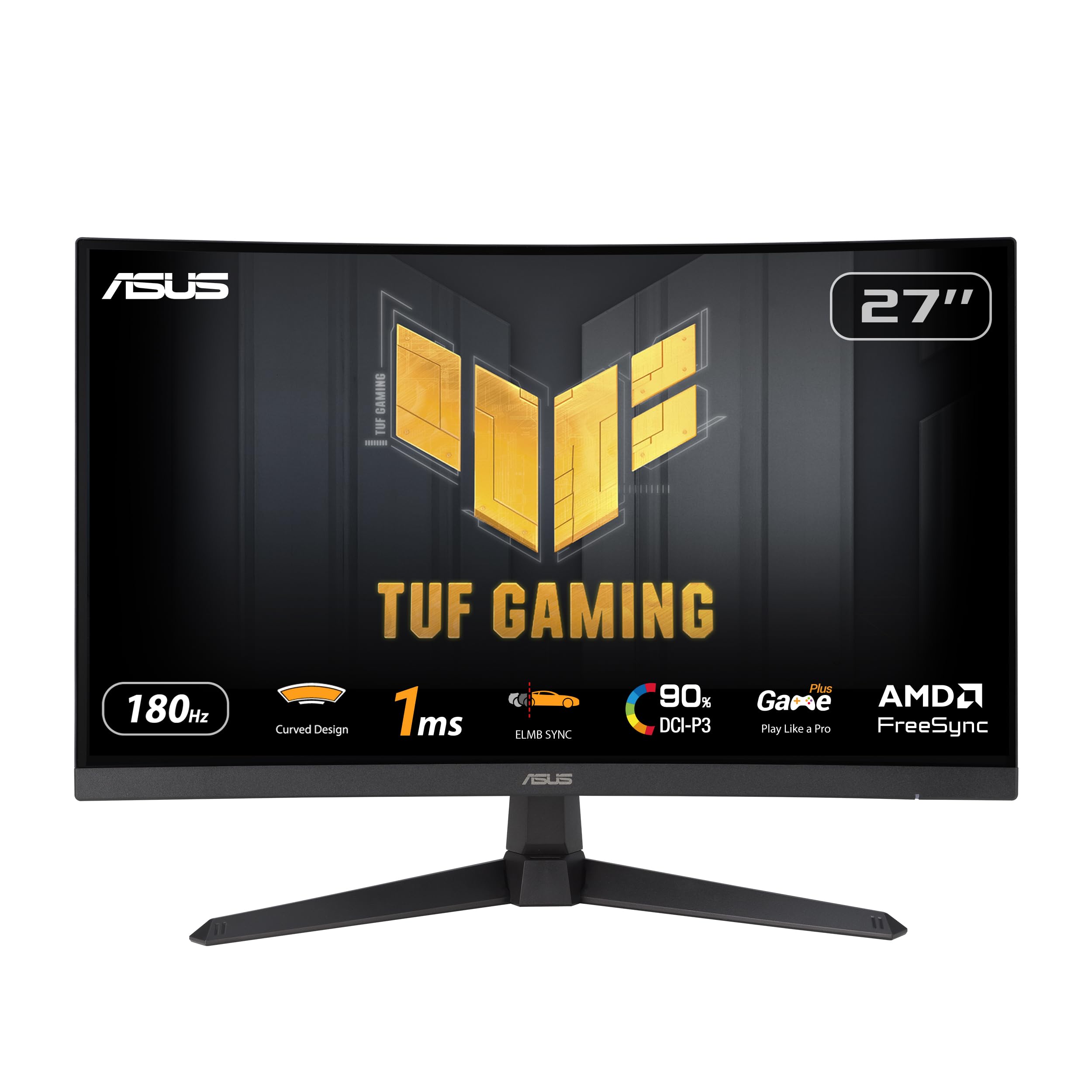 مانیتور منحنی 27 اینچی ASUS TUF Gaming VG27VQ3B، سیاه، چندرسانه‌ای (1920x1080/1ms/HDMI/DisplayPort) اندازه یکسان، قابلیت تنظیم ارتفاع ندارد، فرکانس تازه 180Hz Fast-VA