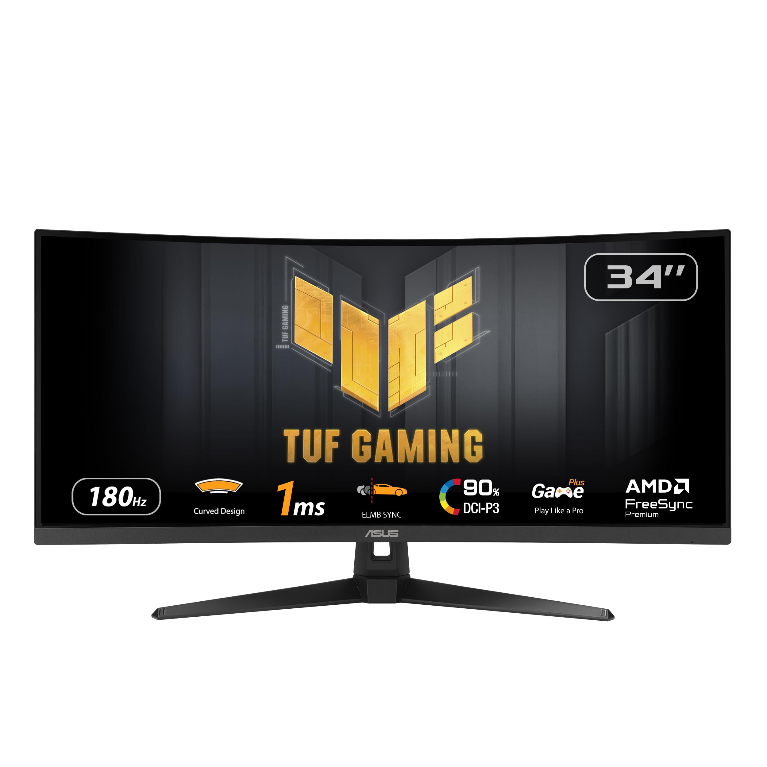صفحه نمایش بازی ASUS TUF Gaming VG34VQ3B: 34 اینچ WQHD (3440x1440)، خمیده، 180Hz، ELMB SYNC، FreeSync Premium، 1ms MPRT، 90٪ DCI-P3، مرکز DisplayWidget - سیاه