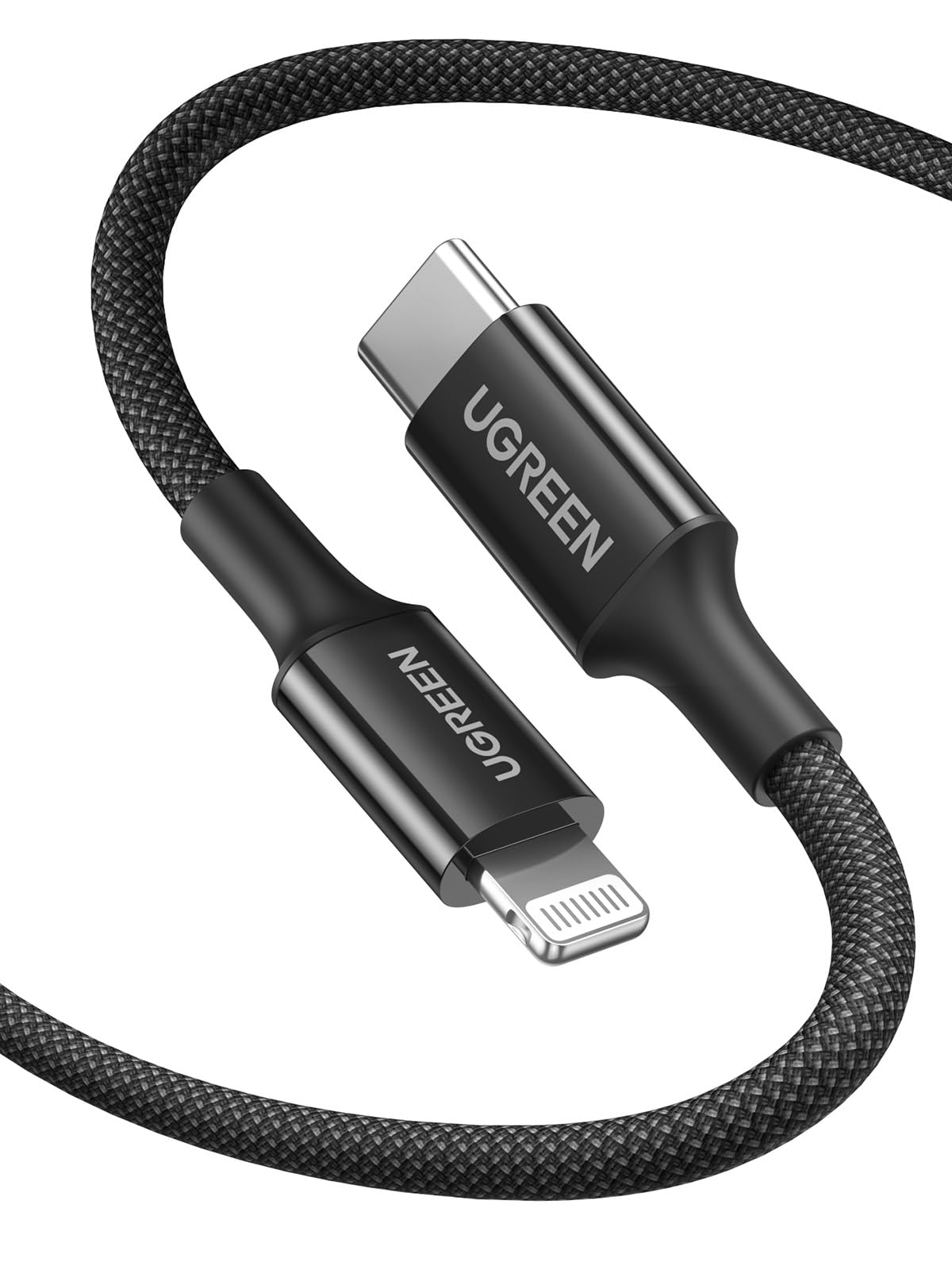 UGREEN کابل شارژر آیفون 1 متری [دارای گواهی MFi] کابل لایتنینگ نایلون بافته USB C به لایتنینگ سریع 20 وات برای آیفون 14/14 پرو/پلاس/پرو مکس، تمام مدل‌های 8 تا 13، آیپد - مشکی 1 متر مشکی