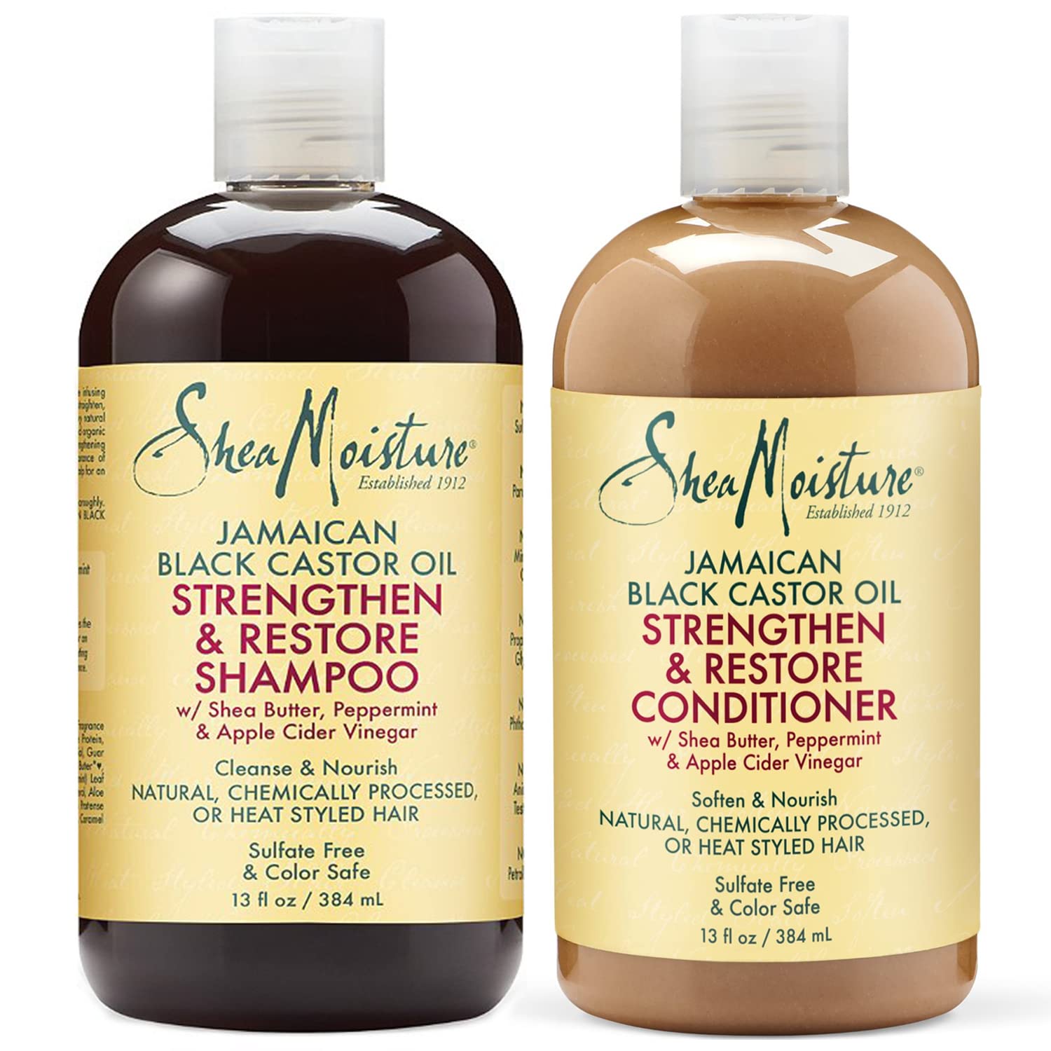 شامپو و کاندیشنر تقویت‌کننده، رشدبخش و بازسازی کننده SHEA MOISTURE، مجموعه شامپو و کاندیشنر جمیکایی روغن کستور سیاه، 13 اونس شامپو و 13 اونس کاندیشنر