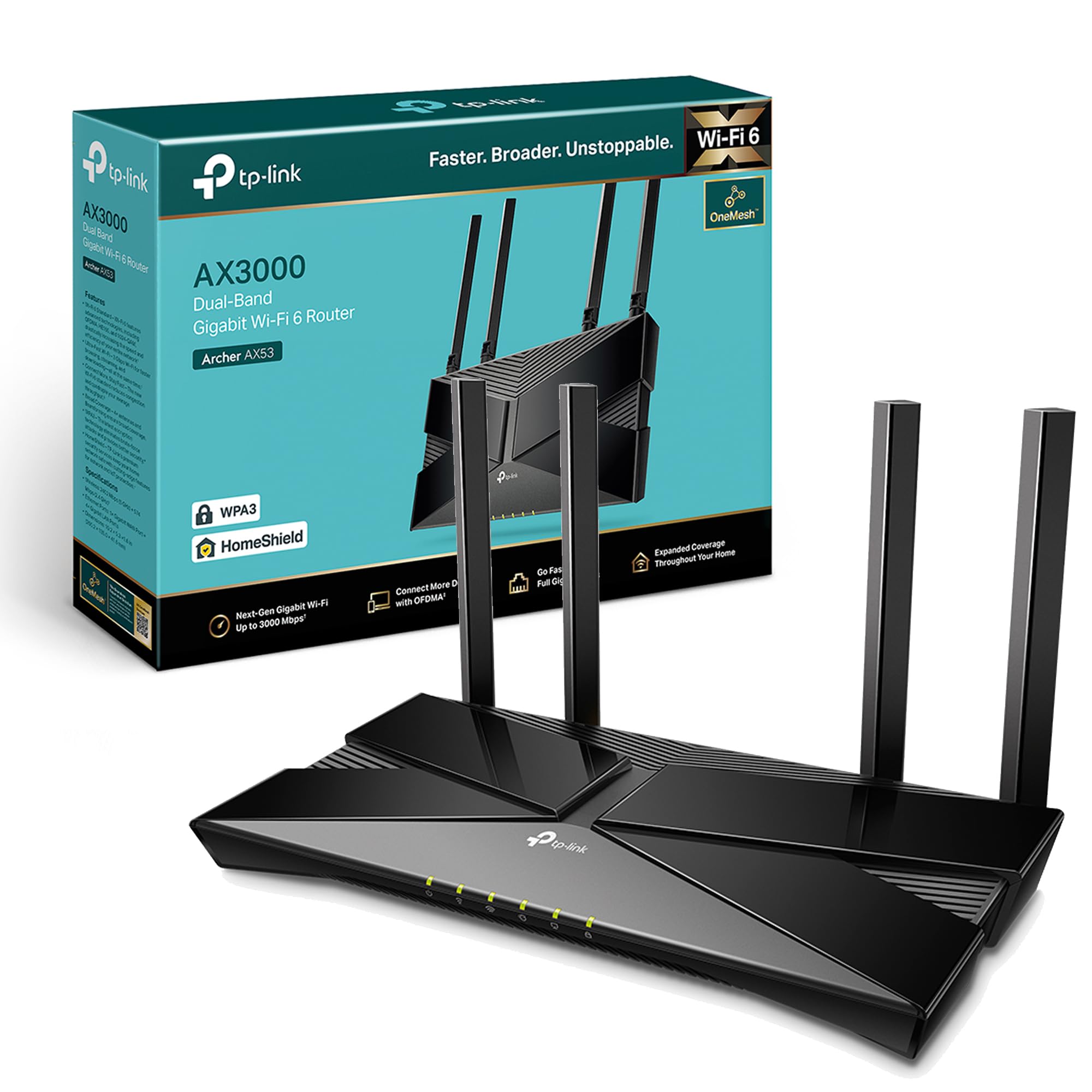 رابطه‌ی TP-Link AX3000 Mbps WiFi 6 OneMesh روتر VPN گیگابیت، پردازنده دو هسته‌ای فایبر، امنیت سایبری WPA3، مناسب برای بازی‌های Xbox/PS4/Steam، سازگار با الکسا (مدل Archer AX53) AX3000 Mbps WiFi6 Gigabit|عالی