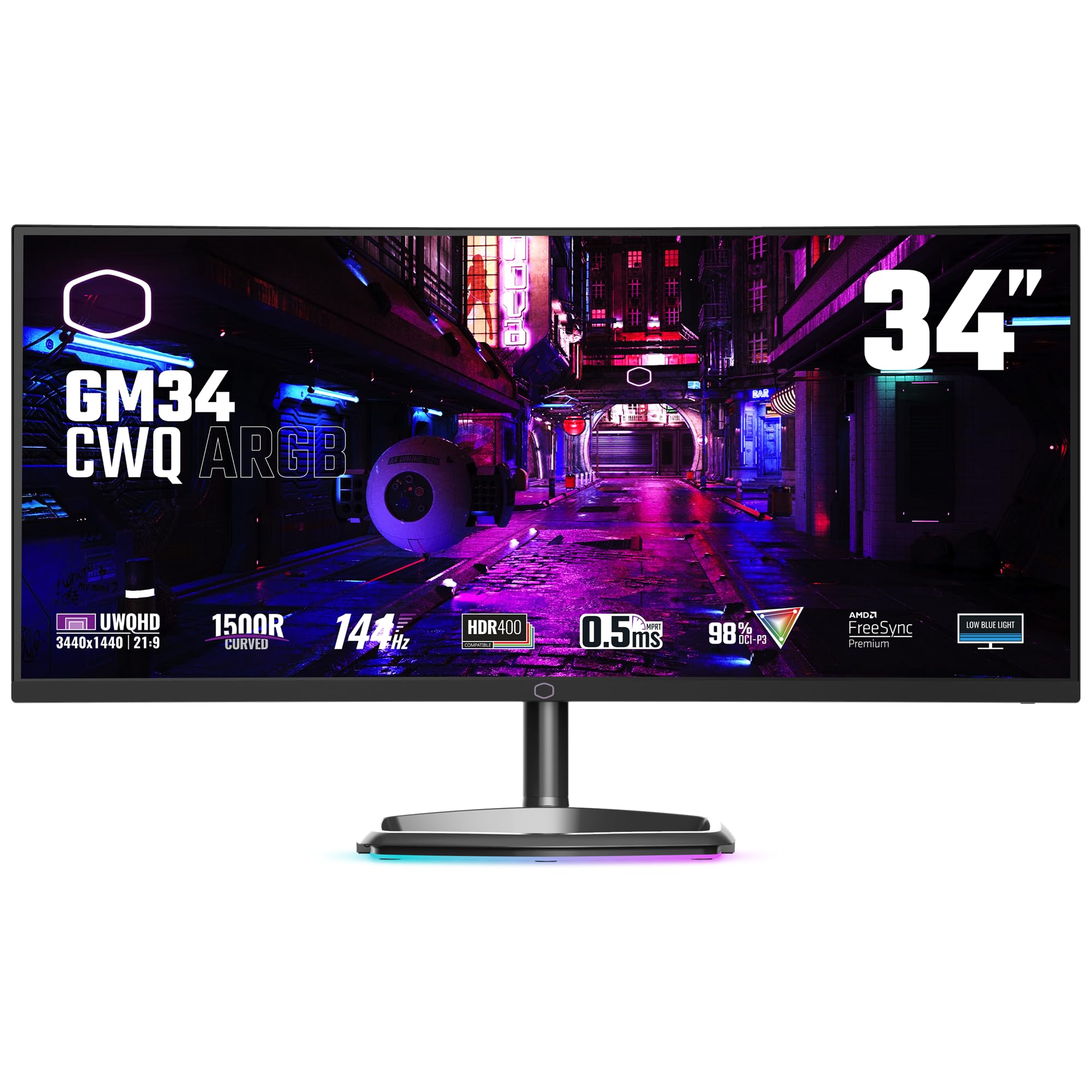 مانیتور گیمینگ منحنی Cooler Master GM34 ، 34 اینچ UWQHD منحنی ، CMI-GM34-CWQA-US GM34-CWQA 34 اینچ ARGB منحنی