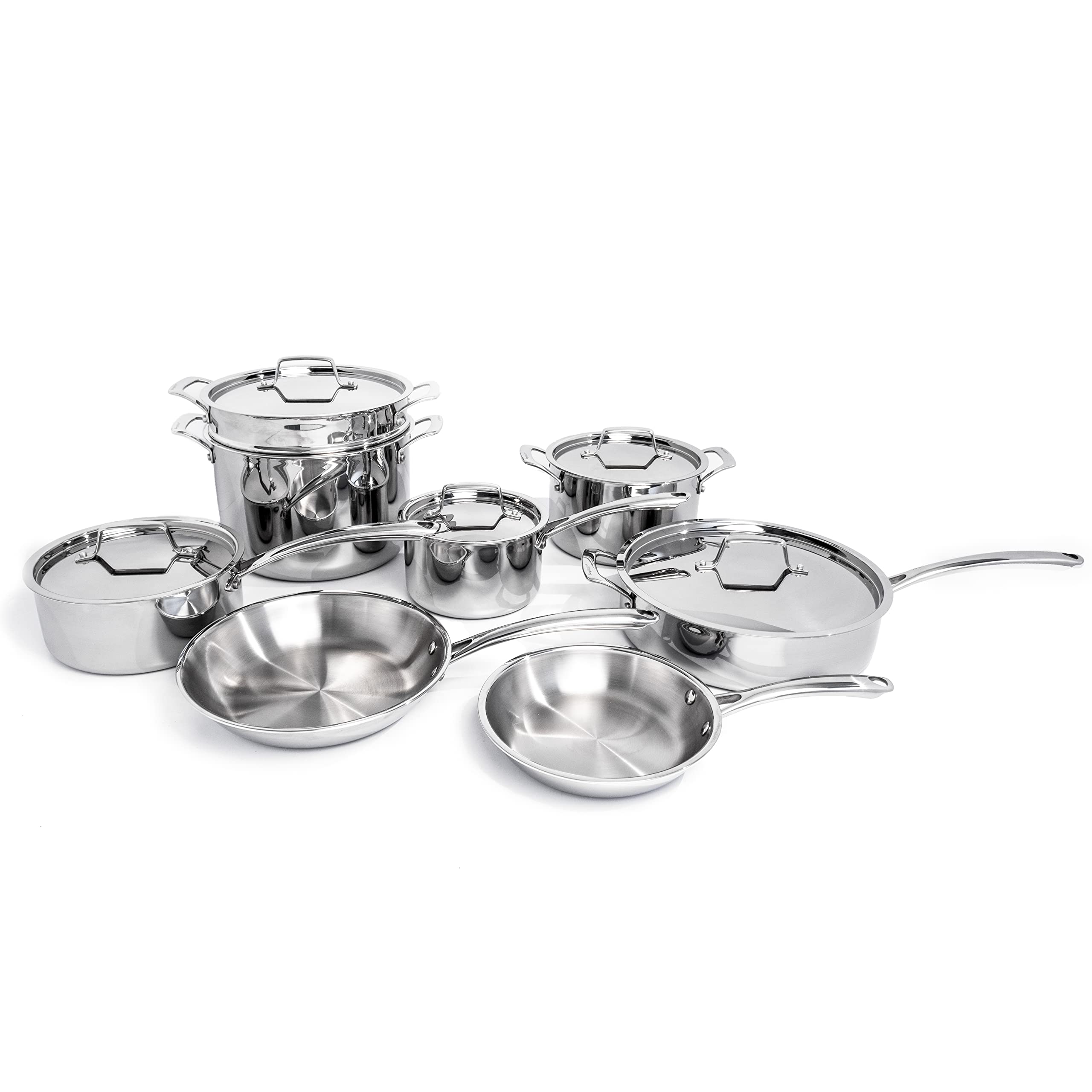 ماهیت برند حرفه‌ای Berghoff فرشته فولاد ضد زنگ Tri-ply 18/10 تاب‌پز 10"، دسته بلند ارگونومیک، مناسب برای کوکتاپ حرارت فوری و یکنواخت، قابلیت استفاده در فر، مناسب کار حرفه‌ای 10".