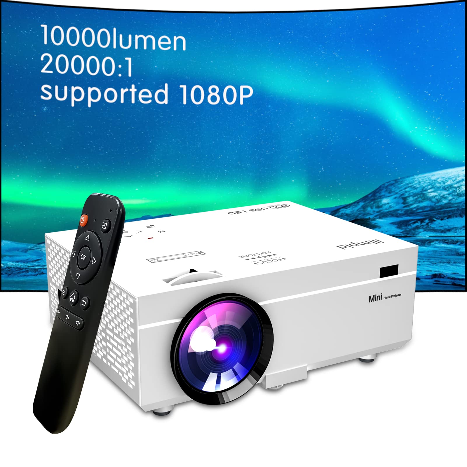 پروژکتور قابل حمل ILIMPID 9500 لومن ویدیویی، صفحه 200 اینچ Full HD 1080P پروژکتور مینی پیشرفته فیلم، سازگار با HDMI USB گوشی هوشمند TV Stick PC برای پخش در فضای باز/خانه