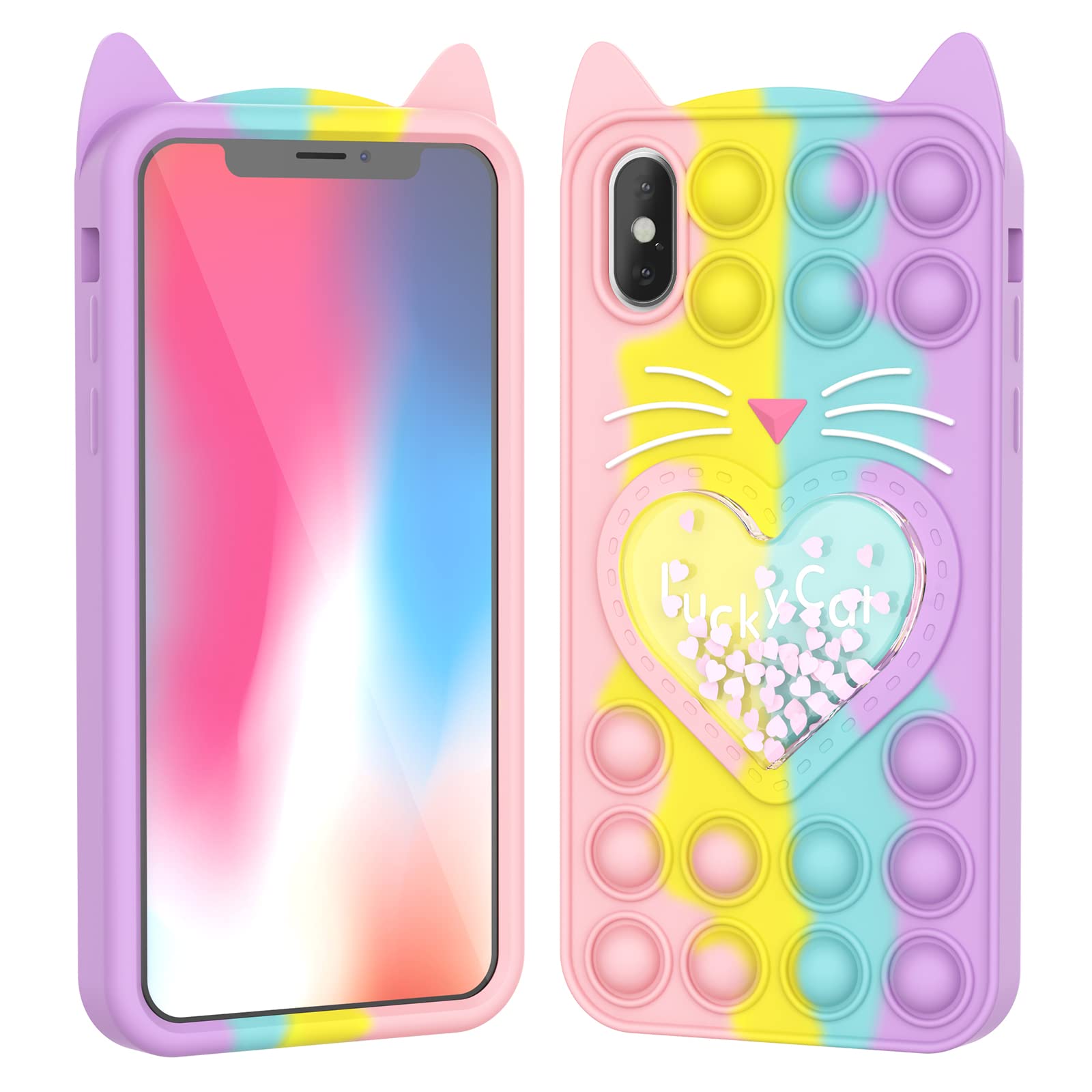 کیس فون همراه Asgens Fidget Pop برای iPhone X/XS، گربه خوش شانس کارتونی آب نمکی براق ستاره‌ای پرت‌کننده ضربه گیر ژله‌ای نرم برای Apple iPhone X XS 5.8 اینچ گربه آبنمکی- iPhone X/XS