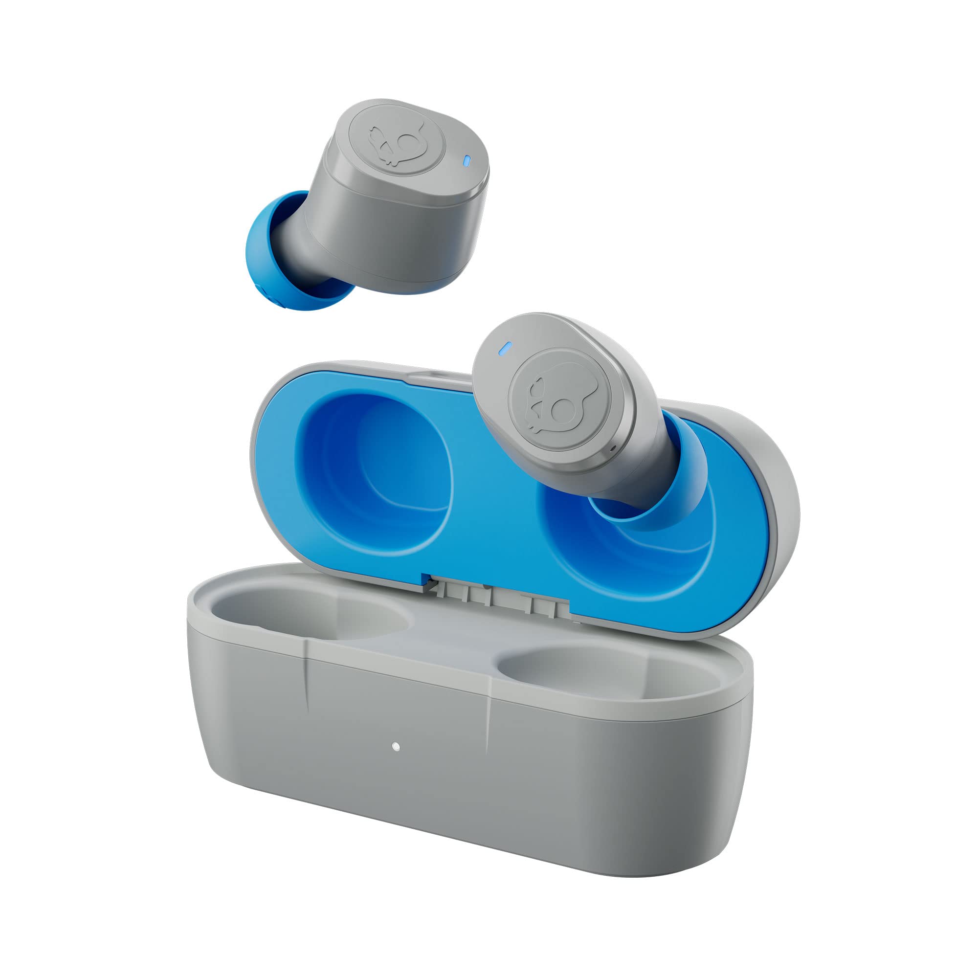 هدفون بی‌سیم Skullcandy Jib True 2 با فناوری پیدا کردن تایل، باطری کلی ۲۲ ساعته، مقاوم در برابر عرق و آب با امتیاز IPX4، قابل استفاده به صورت تکی، رنگ خاکستری/آبی، یک دستگاه