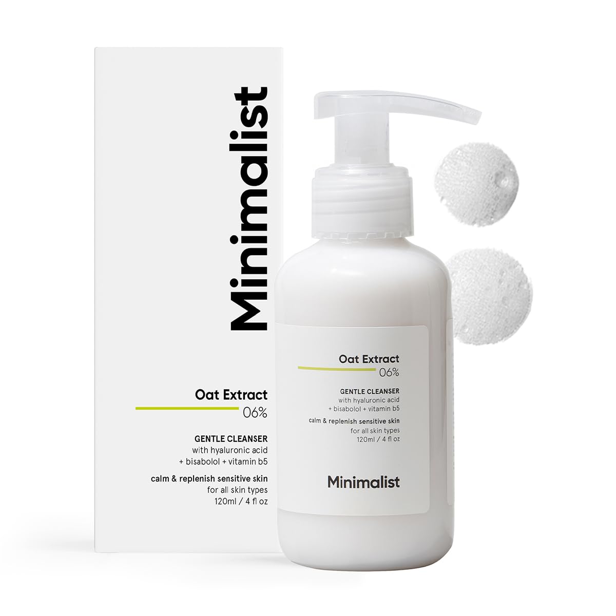 Minimalist Gentle Cleanser 6% Oat Extract For Sensitive Skin | Hydrating | Sulphate Free | Non-Drying | Non-Irritant | Gentle Face Wash With Hyaluronic Acid (120 ml) 120 ml (Pack of 1)