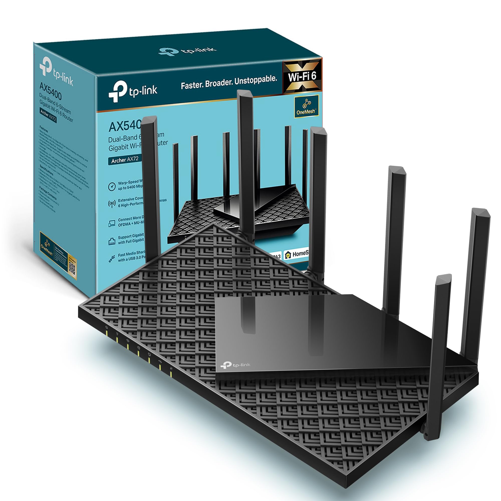 TP-Link Next-Gen Wi-Fi 6 AX5400 Mbps Gigabit Dual Band Wireless Router, OneMesh™ Supported, Dual-Core CPU, TP-Link HomeShield, Ideal for Gaming Xbox/PS4/Steam, Plug and Play (Archer AX72) AX5400 Mbps WiFi6 Gigabit|Excellent