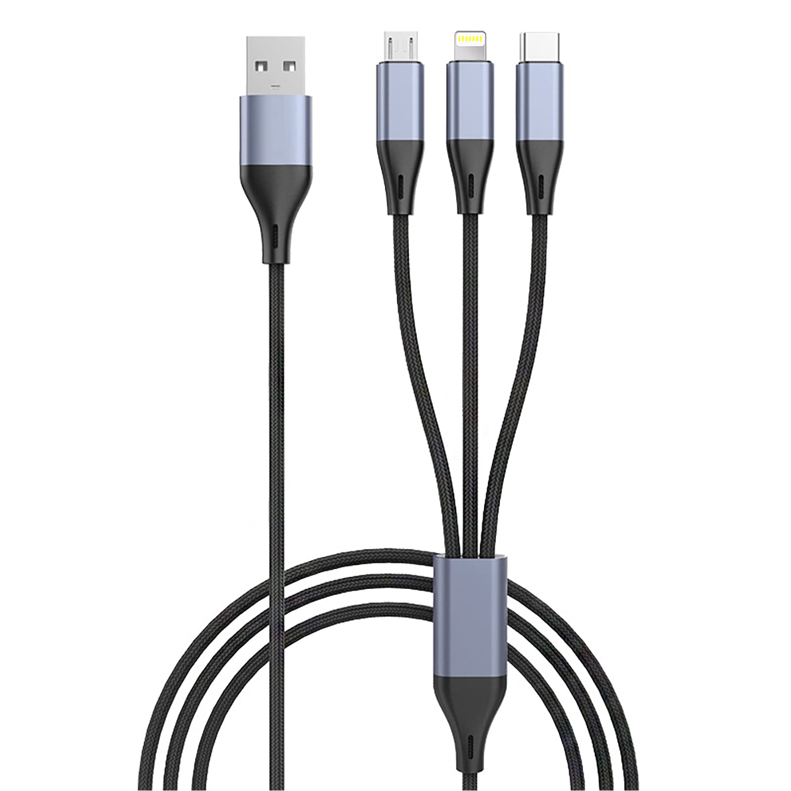 کابل شارژر 3 در 1 USB SKY-TOUCH با طراحی زیبا از نایلون بافته شده، با سرعت 5 آمپر و طراحی ضدشکن، مناسب برای شارژ گوشی‌ها با پورت‌های USB C/Micro USB/IOS. 1 عدد.