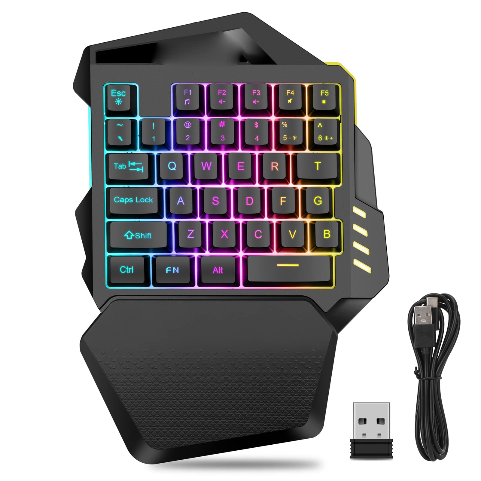 کیبورد بازی یک دسته BTER، کیبورد بازی بی‌سیم 2.4G RGB با نور پس‌زمینه، کیپد بازی کوچک حرفه‌ای با 35 کلید، کیبورد مکانیکی قابل حمل با باتری قابل شارژ 2000mAh برای بازی