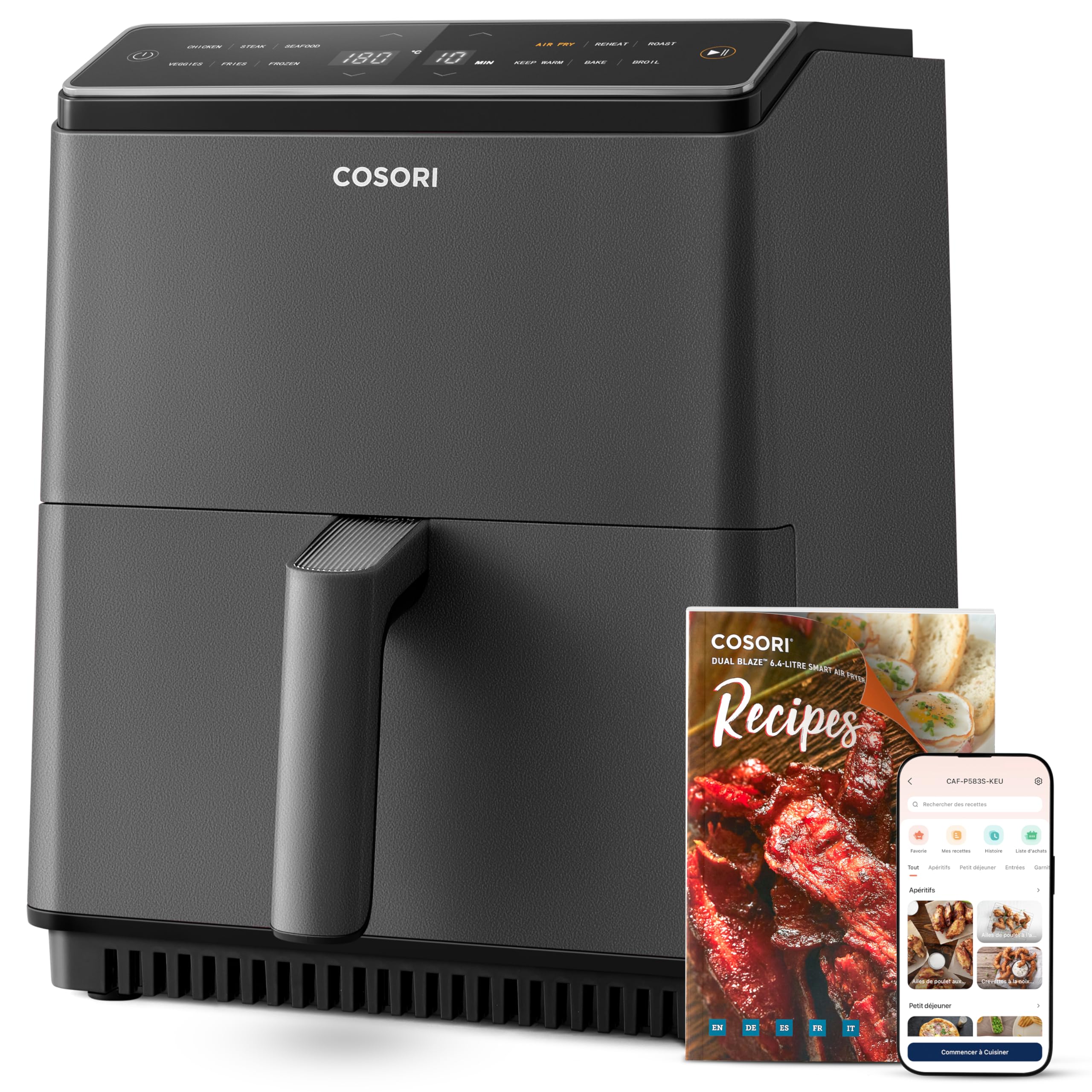 فریزر هوای هوشمند کوسوری مدل Smart Air Fryer Oven Dual Blaze 6.4L با دو المان گرمایشی، کتاب آشپزی، بدون لرزه و بدون پیش گرم کردن، کنترل از طریق اپلیکیشن، 12 تابع مختلف، فرای، سوخته، پخت، داغ کردن مجدد، ایمن برای ماشین ظرفشویی.