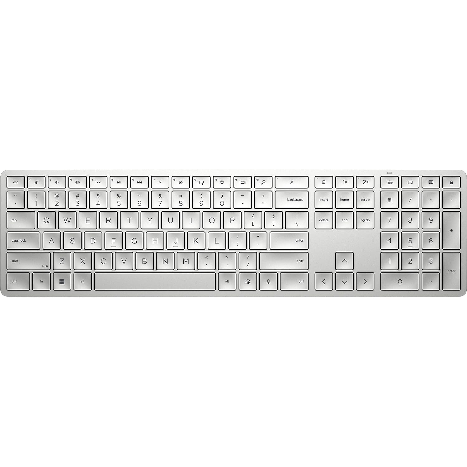 کیبورد بی‌سیم قابل برنامه‌ریزی HP 970 (نقره‌ای) - اتصال بی‌سیم بلوتوث و 2.4 گیگاهرتزی چند دستگاهی - باتری USB-C قابل شارژ - 24 کلید قابل برنامه‌ریزی - سازگاری با ویندوز و مک‌اواس - کار می‌کند با (3Z729AA#ABA)