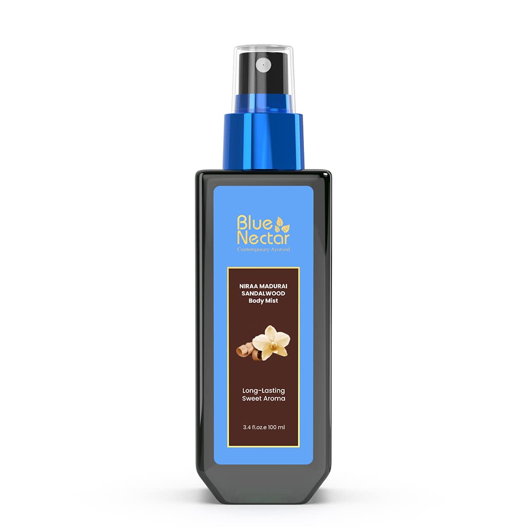 اسپری بدن بسته بندی شده به رقم 100 میلی لیتر از عطر مدرایی سندلوود نیرا از نکتار آبی برای پایداری بوی تازگی و عطر بدنی خوشبو (100 میلی لیتر) سندلوود مدرایی 100 میلی لیتر