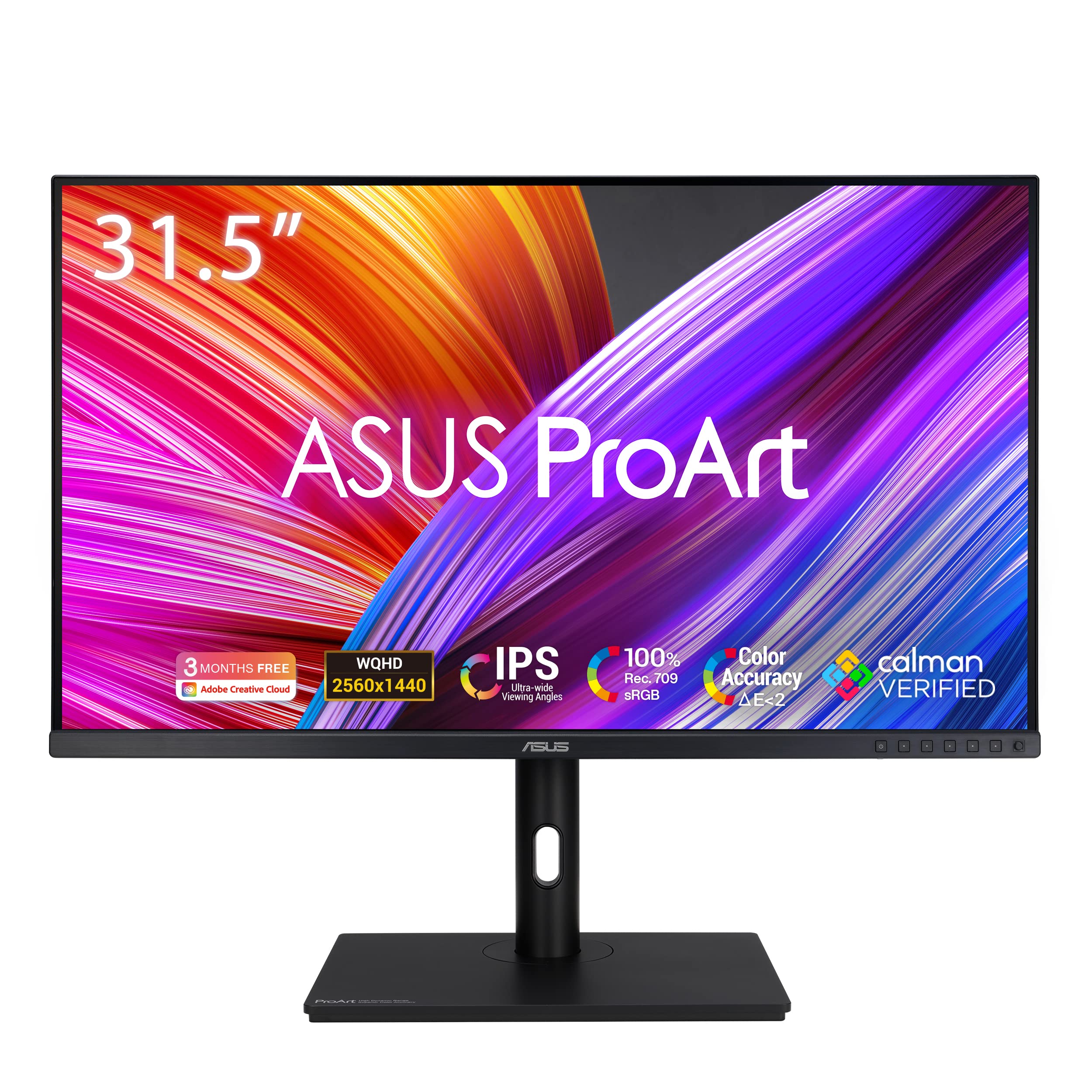 صفحه نمایش حرفه ای ASUS ProArt PA328QV - 31.5 اینچ، IPS، WQHD (2560 x 1440)، 100٪ sRGB، 100٪ Rec.709، دقت رنگ ΔE < 2، تایید شده توسط Calman، قابلیت تنظیم گوناگون 32 اینچ QHD USB 3.2
