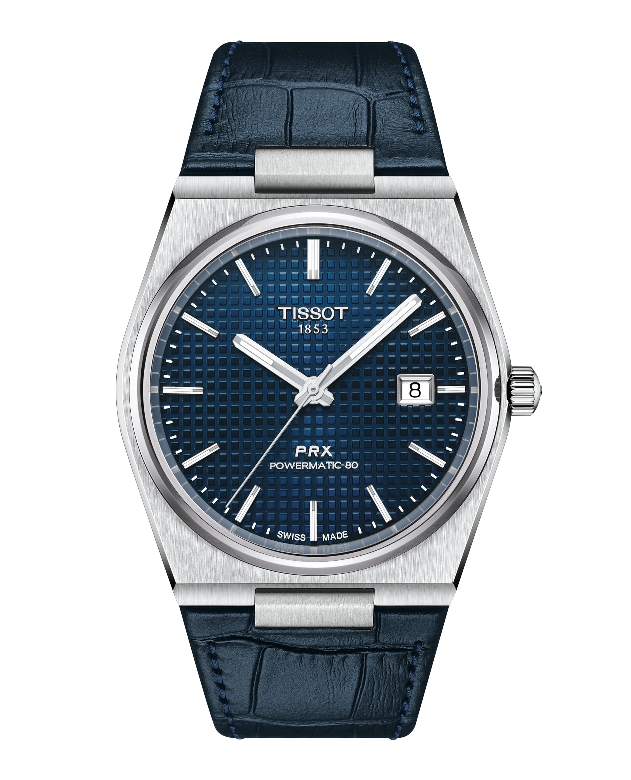 ساعت اتوماتیک مردانه Tissot PRX Powermatic 80 با قاب استیل ضد زنگ 316L، رنگ آبی، چرم، 12 (T1374071604100)