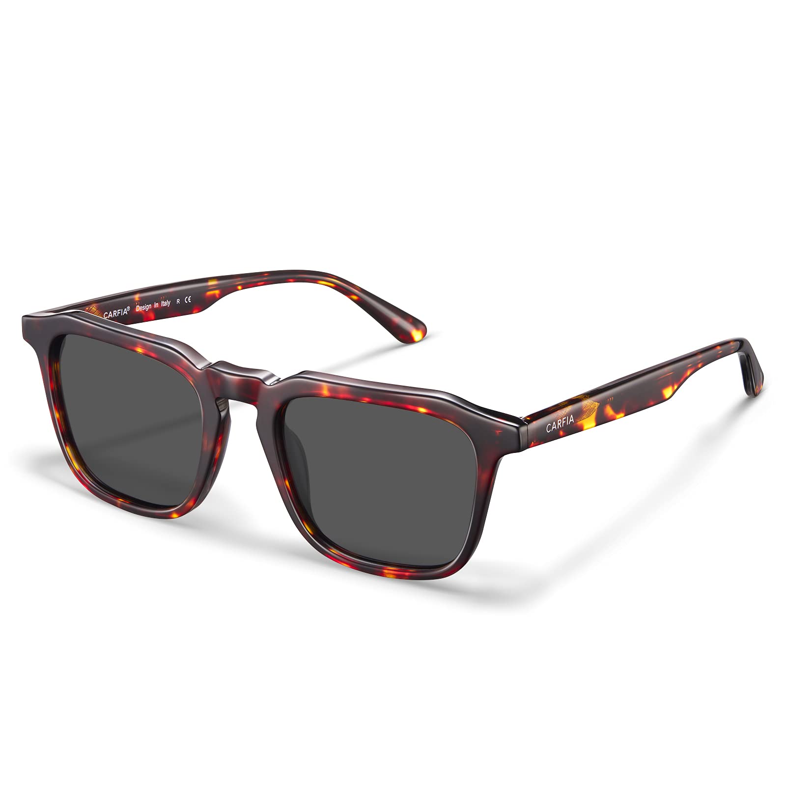 عینک خورشیدی مردانه CARFIA Acetate Polarized با قاب قرمز تورتویز برنداز با لنز خاکستری