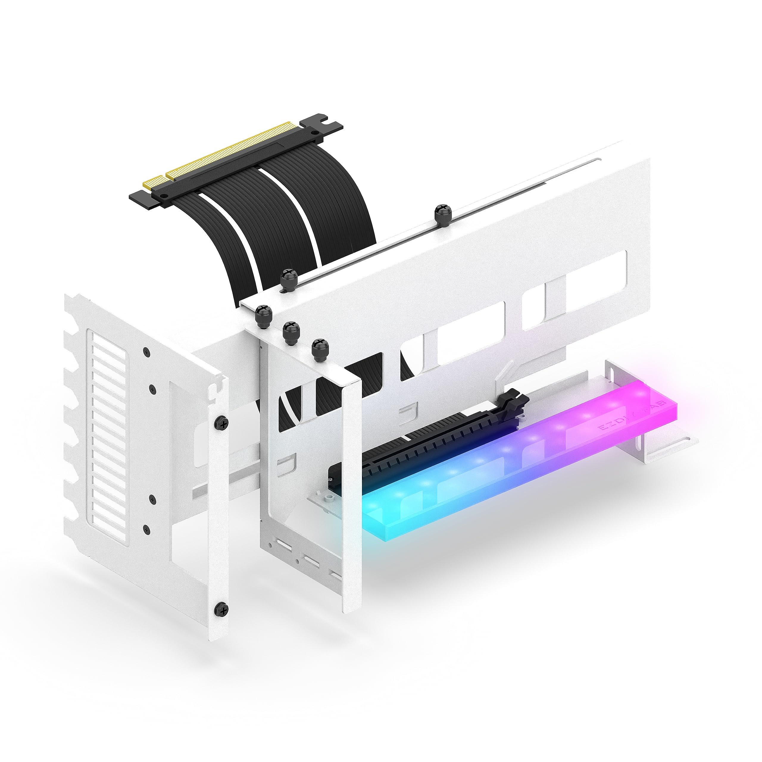 پشتیبان کارت گرافیک با قاب عمودی PCI 4.0 EZDIY-FAB با ماژول LED ARGB 3 پین 5 ولت، کیت پشتیبانی از کارت ویدئو VGA با کابل رایزر PCI 4.0 X16 Gen4 17 سانتی متر/6.69 اینچ و گوشه 90 درجه راست- سفید