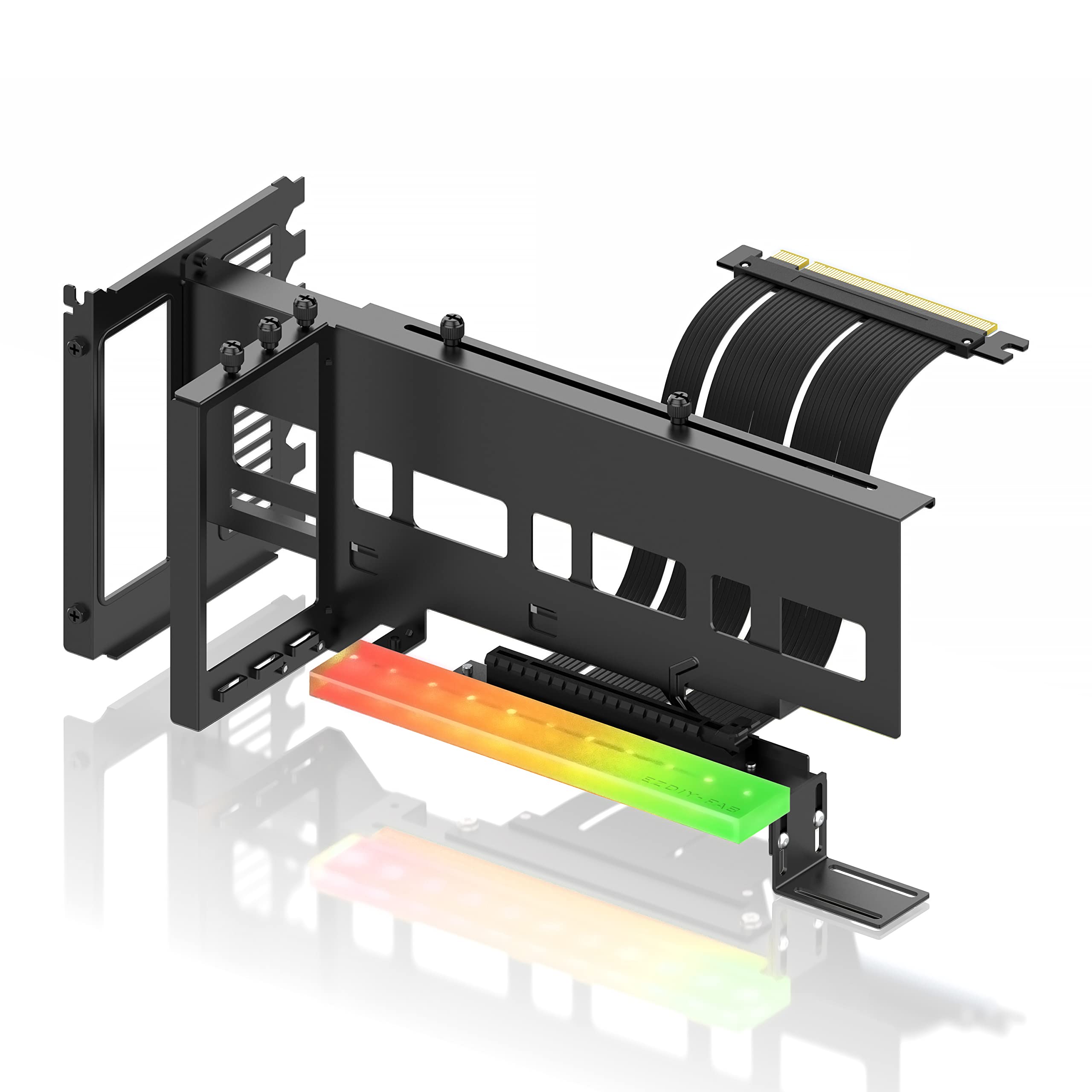 پشتیبانی از کارت گرافیک VGA با کیت نگهدارنده کارت گرافیک عمودی EZDIY-FAB PCIe 4.0 با ماژول LED ARGB 3 پین 5 ولت، کابل ارتقاء PCIe 4.0 X16 Gen4 17 سانتیمتری/6.69 اینچی با زاویه 90 درجه مثبت - رنگ سیاه
