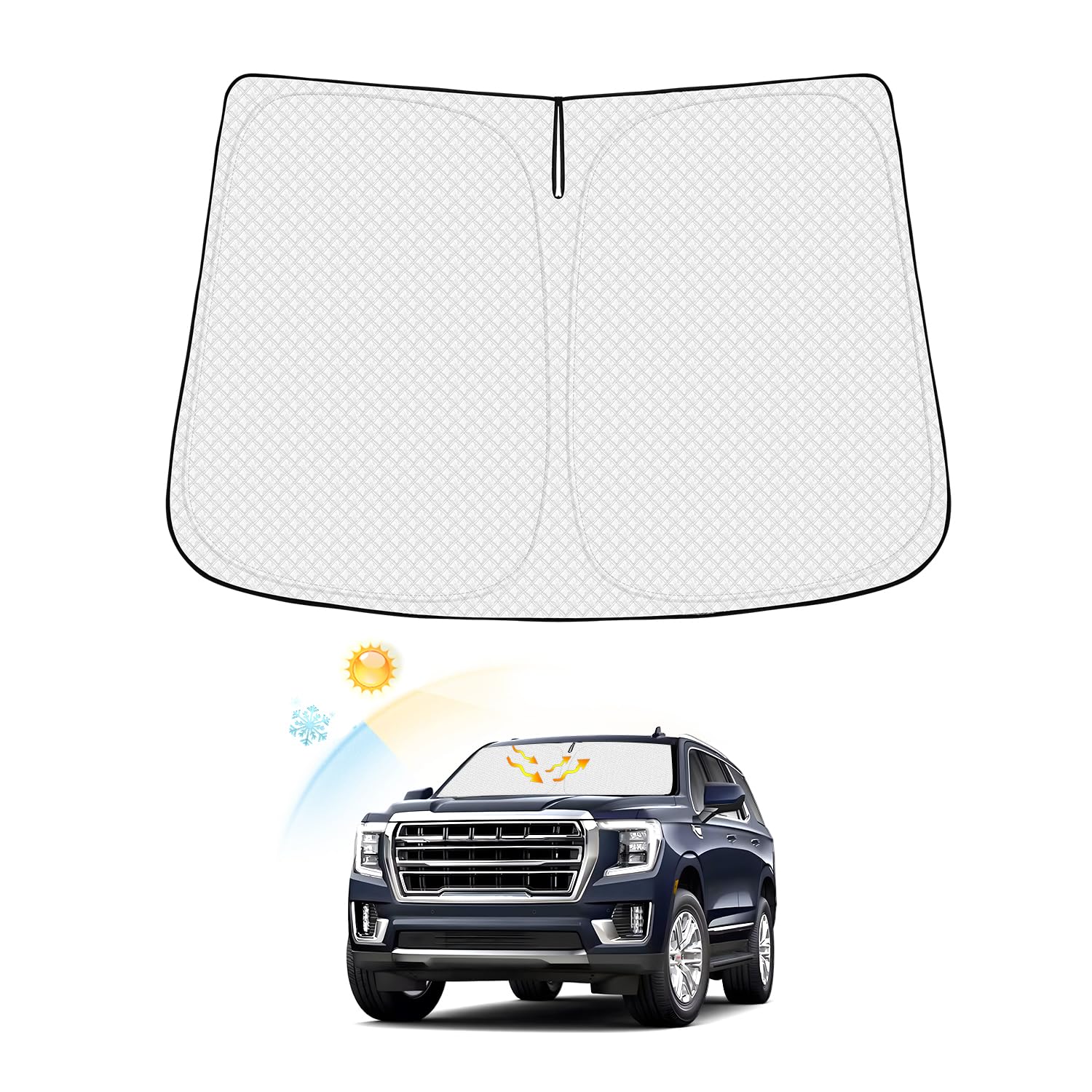 صفحه نمایش آفتابگیر برای GMC Yukon 2021-2023 2024 ضخیم 6 لایه قابل تاشو برای پنجره جلویی، محافظ آفتابگیر ویزیر بلوک UV تا حفظ خودرو خنک GMC Yukon 2021-حال