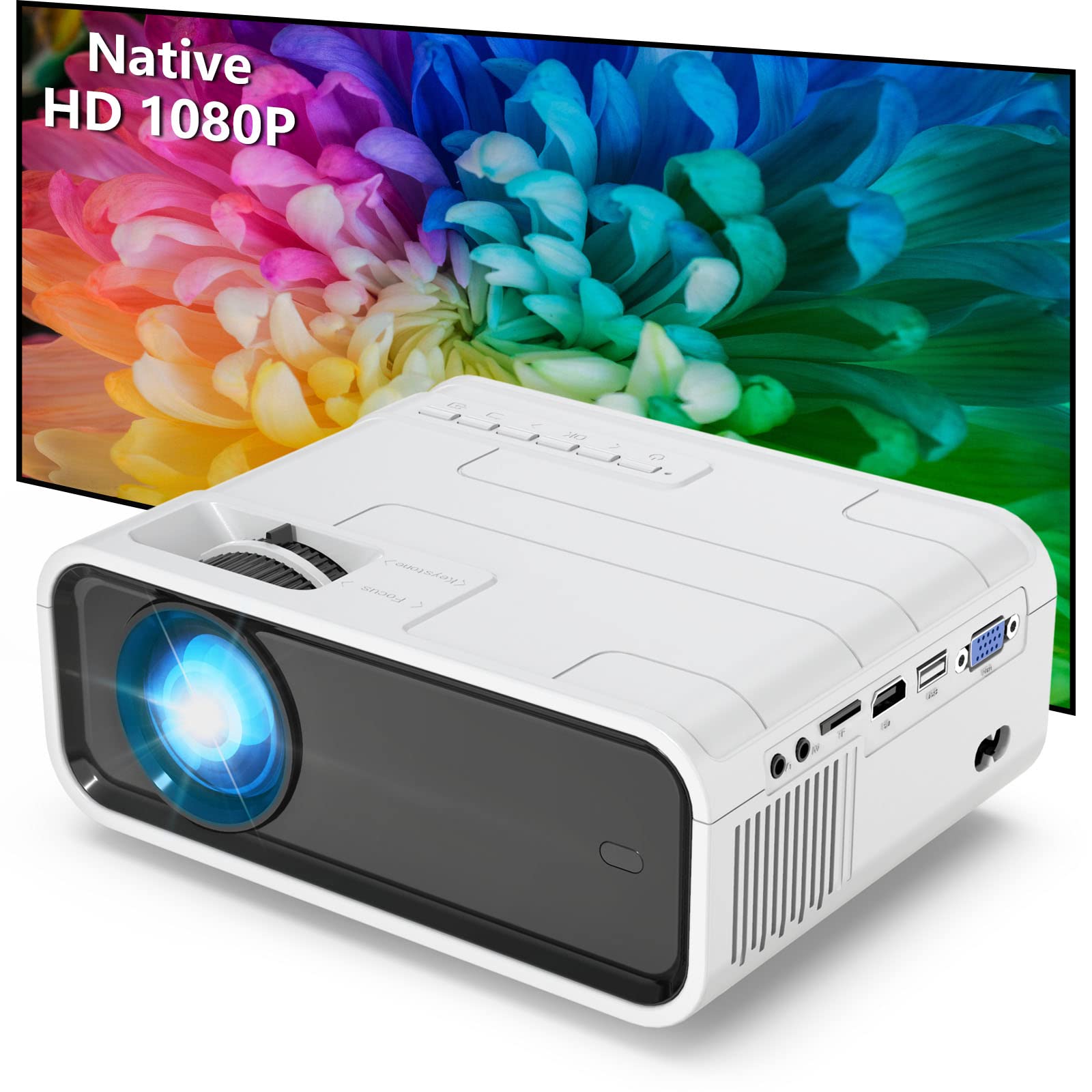 پروژکتور Full HD خانگی با وضوح ۱۹۲۰ در ۱۰۸۰P با پورت‌های HDMI، VGA، AV و USB قابل استفاده با دستگاه‌های Fire TV Stick و PS4