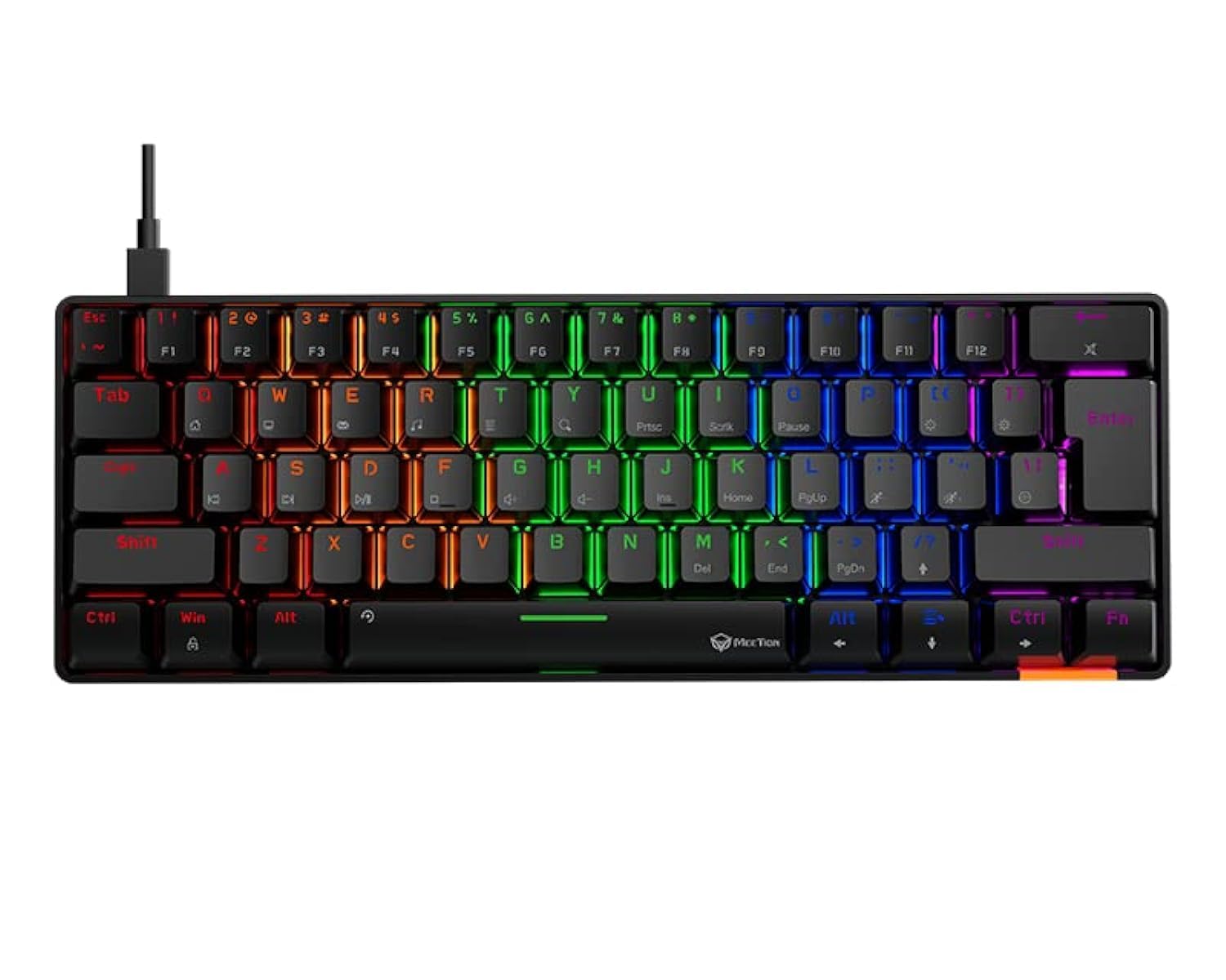 کیبورد مکانیکال با سوئیچ آبی Mini 61 کلیدی با نور پس‌زمینه RGB وایرد 60% مدل MT-MK005 - رنگ مشکی