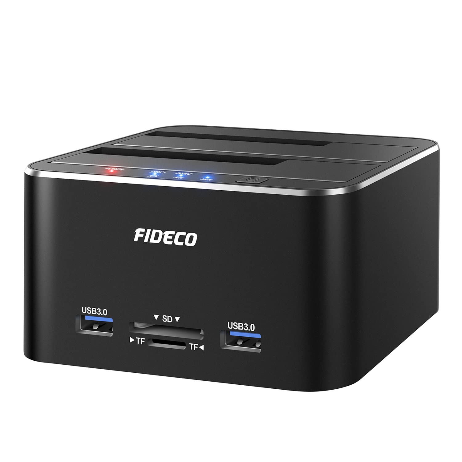 ایستگاه داک هارد درایو FIDECO، ایستگاه داک هارد درایو آلومینیومی USB 3.0 با پشتیبانی از هارد درایو‌های 2.5 اینچ/3.5 اینچ SATA HDD SSD، خواننده کارت TF و خواننده کارت SD، پشتیبانی از کلون آفلاین، رنگ مشکی