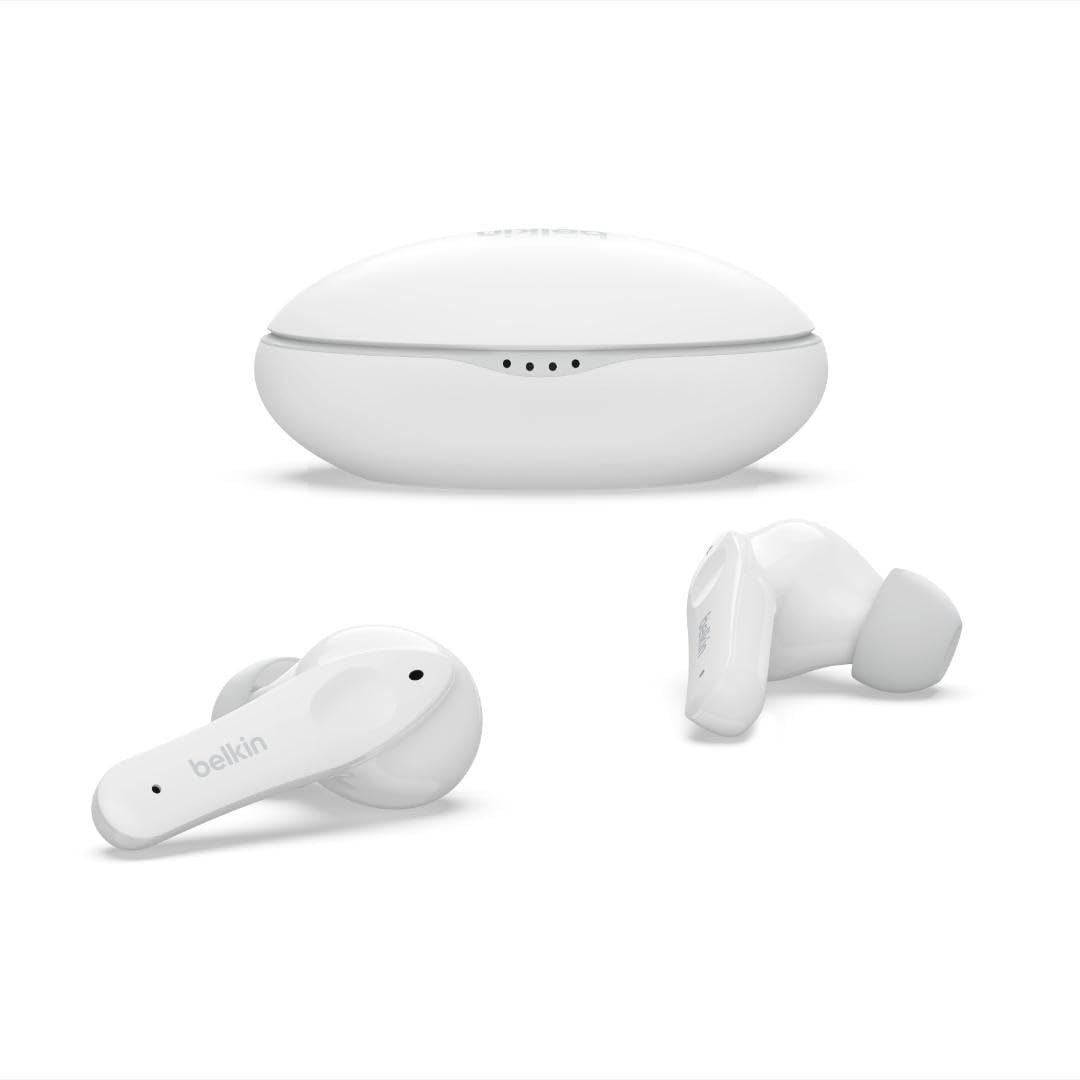 Belkin PAC003 Small SOUNDFORM Nano، هدفون‌های بی‌سیم واقعی برای کودکان، محافظت گوش با محدوده ۸۵ دسی‌بل، آموزش آنلاین، مدرسه، IPX5 گواهی شده، زمان پخش ۲۴ ساعته برای آیفون، گلکسی، پیکسل و موارد دیگر، سفید