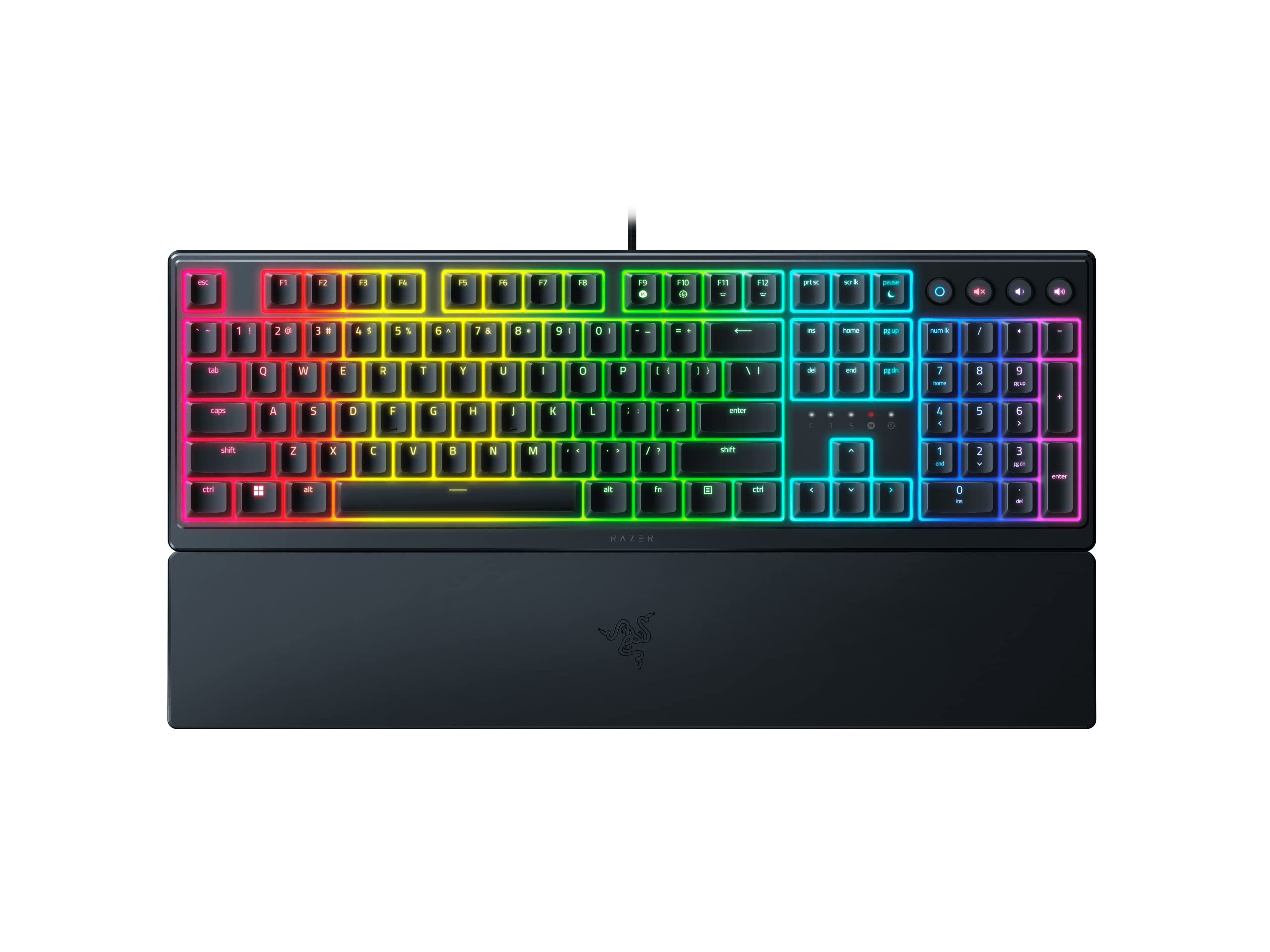 کیبورد بازی Razer Ornata V3: طرح US، کلیدهای کم‌ارتفاع، سوئیچ‌های Mecha-Membrane، کی‌کپ‌های پوشش دار UV، کلیدهای رسانه‌ای نورپردازی شده، نورپردازی 10 حالته RGB، مقاوم در برابر ریزاب - کلاسیک مشکی - RGB با قرار دادن دست Ornata V3