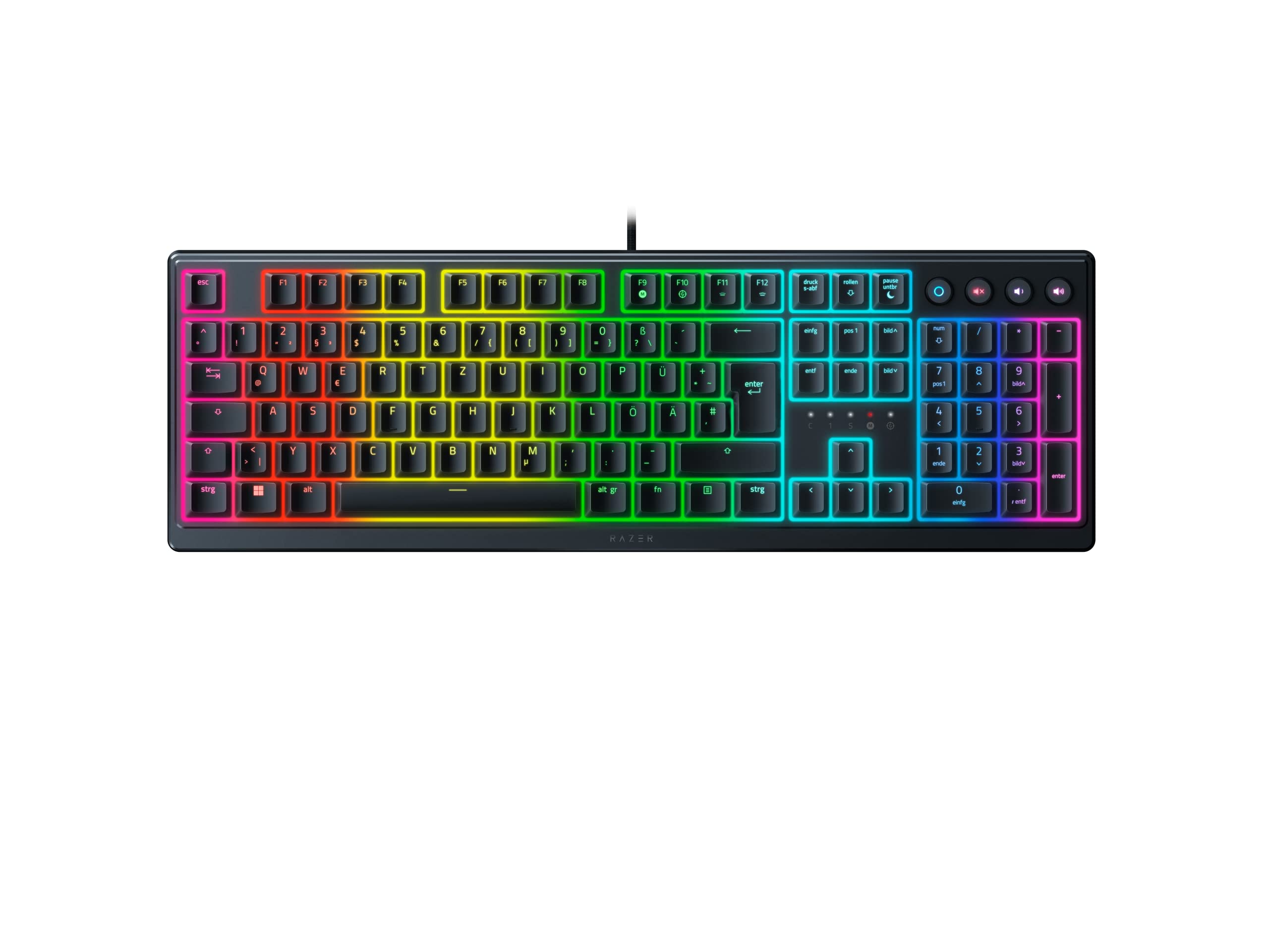 ریزر ارناتا V3 - صفحه کلید فلت مکانیکی ممبرین با نورپردازی Razer Chroma RGB (کلیدهای رسانه‌ای، قابل برنامه‌ریزی کامل) QWERTZ | طرح DE، سیاه