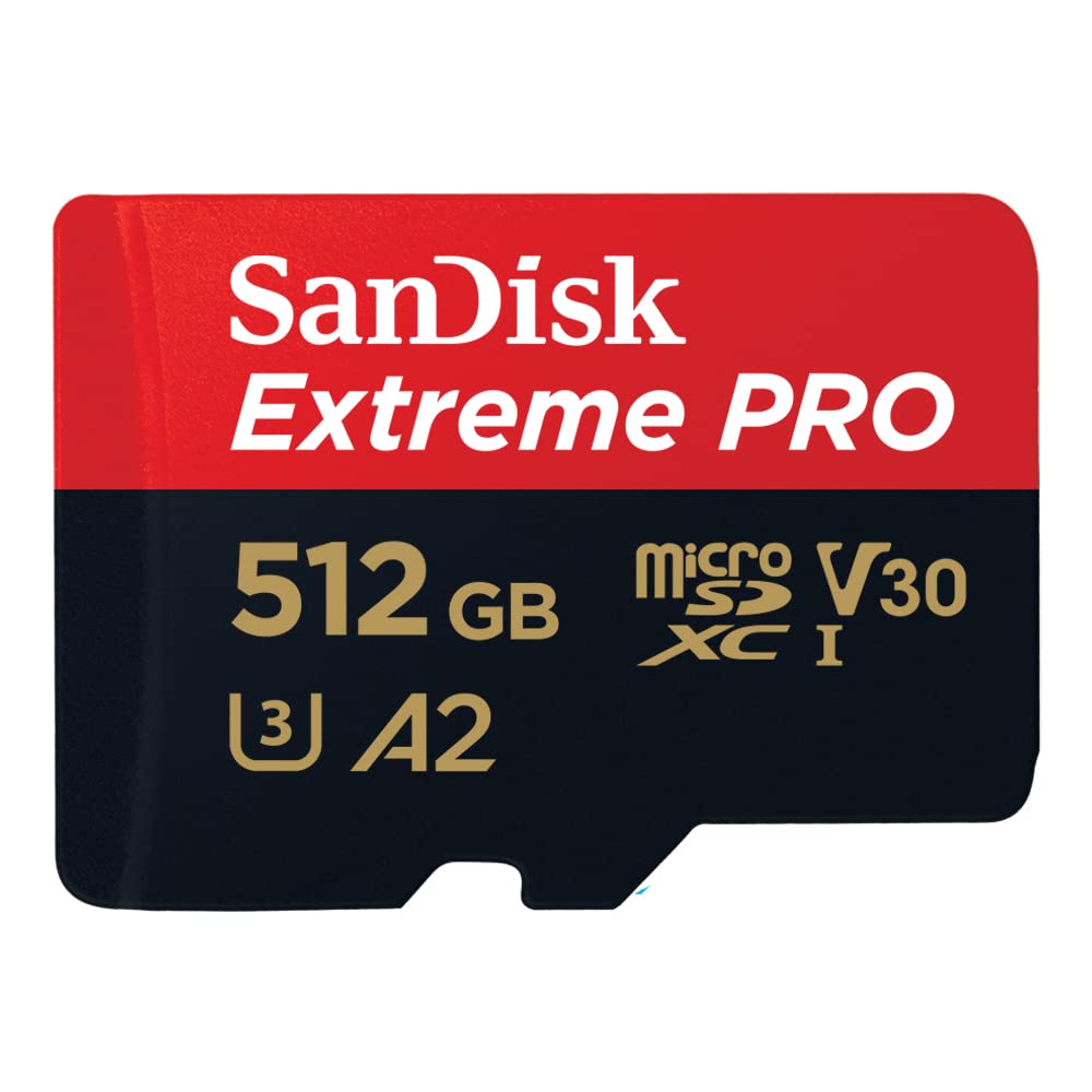 کارت حافظه SanDisk Extreme Pro microSD UHS-I با ظرفیت 512 گیگابایت برای فیلم‌برداری 4K روی گوشی‌های هوشمند، دوربین‌های اکشن و پهپادها با سرعت خواندن 200 مگابایت بر ثانیه و سرعت نوشتن 140 مگابایت بر ثانیه، مدل SDSQXCD 512G GN6MA، قرمز/سیاه