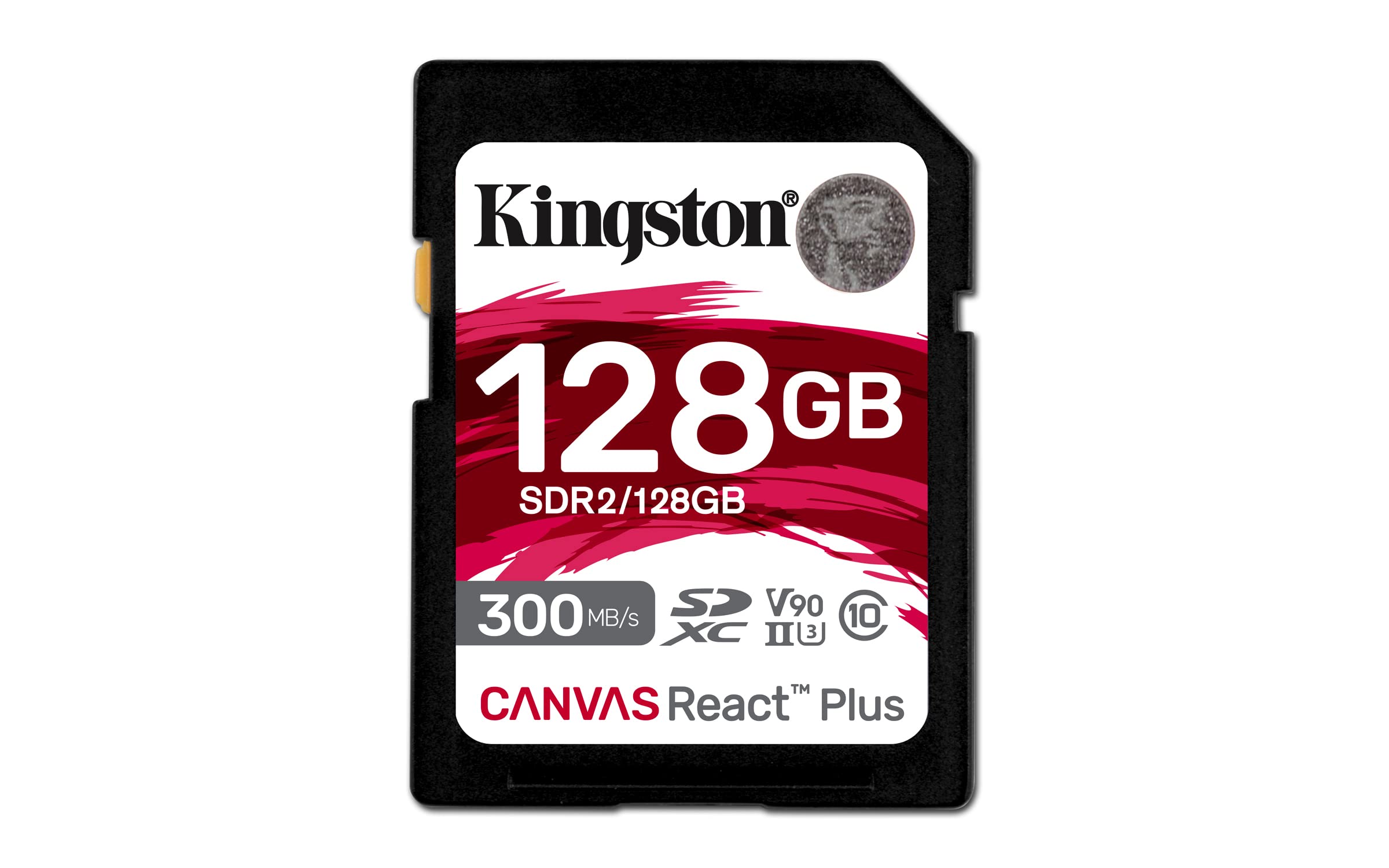 کارت حافظه اس‌دی ۱۲۸ گیگابایت Kingston Canvas React Plus SDXC UHS-II 300R/260W U3 V90 Full HD/4K/8K SDR2/128GB، رنگ مشکی، ۱ عدد (بسته‌ی ۱ عدد)