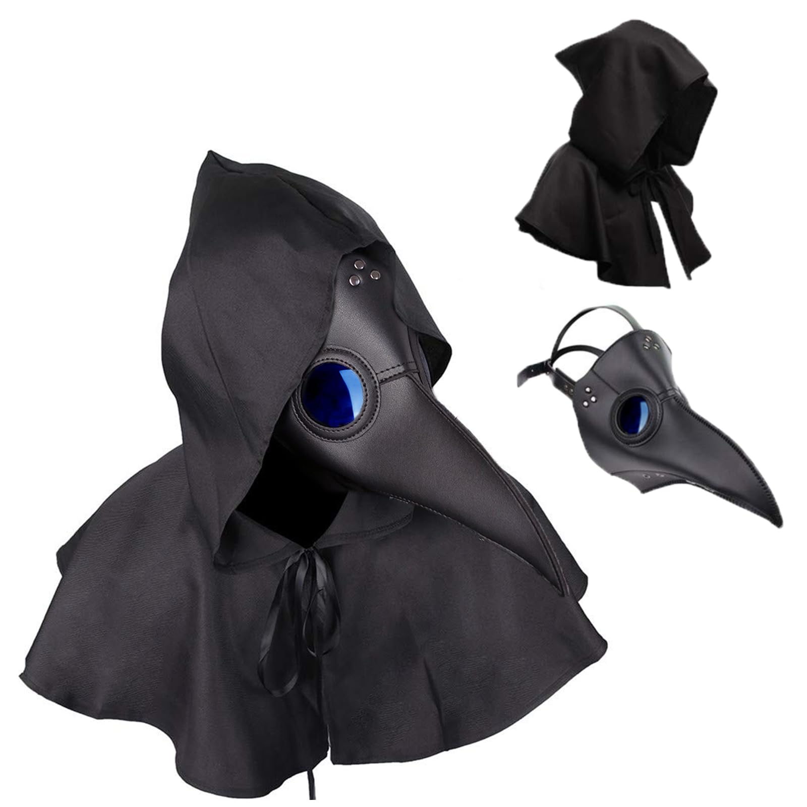 ماسک دکتر طاعون Raxwalker با طراحی رترو از چرم، استیمپانک، کارناوال و هالووین با بلندی بینی بلند مشابه منقار پرندگان و لباس‌های کوسپلی - مجموعه 2 در 1