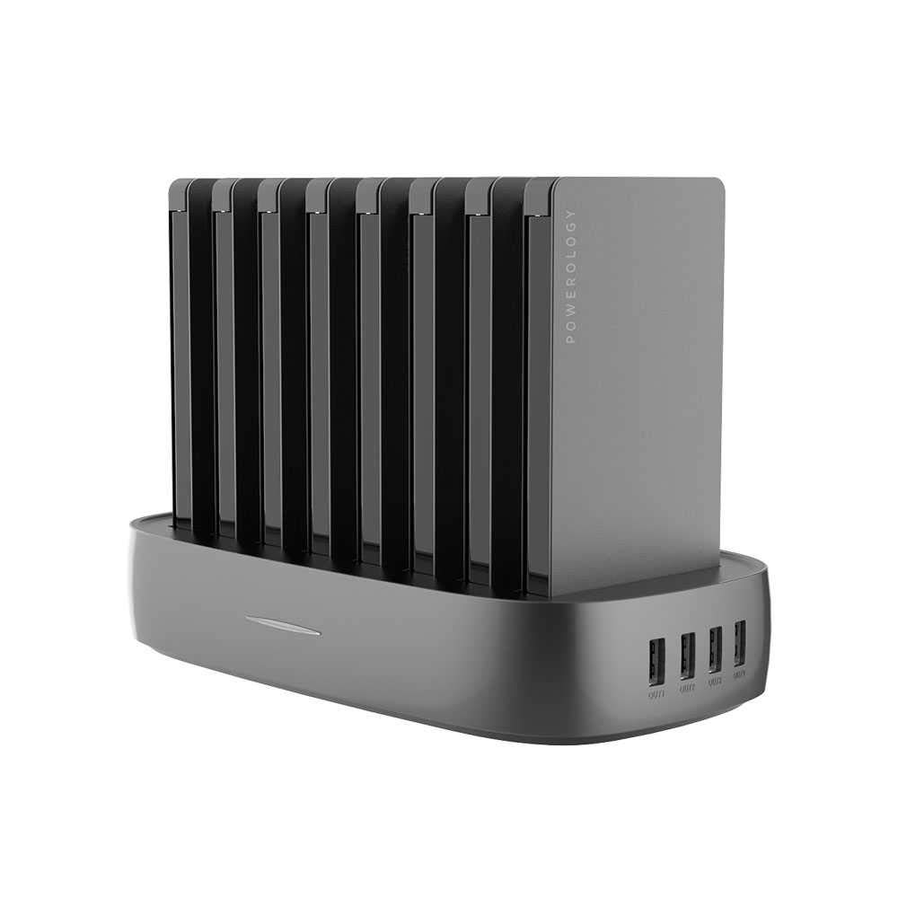 اسٓٓتیشن‌ شارژر هشت در یک Powerology 8000mAh با کابل داخلی، پاوربانک قابل حمل و یک ایستگاه شارژ سریع مناسب برای دستگاه‌های آیفون، دستگاه‌های اندروید، پورت‌های شارژ تایپ C (مشکی)