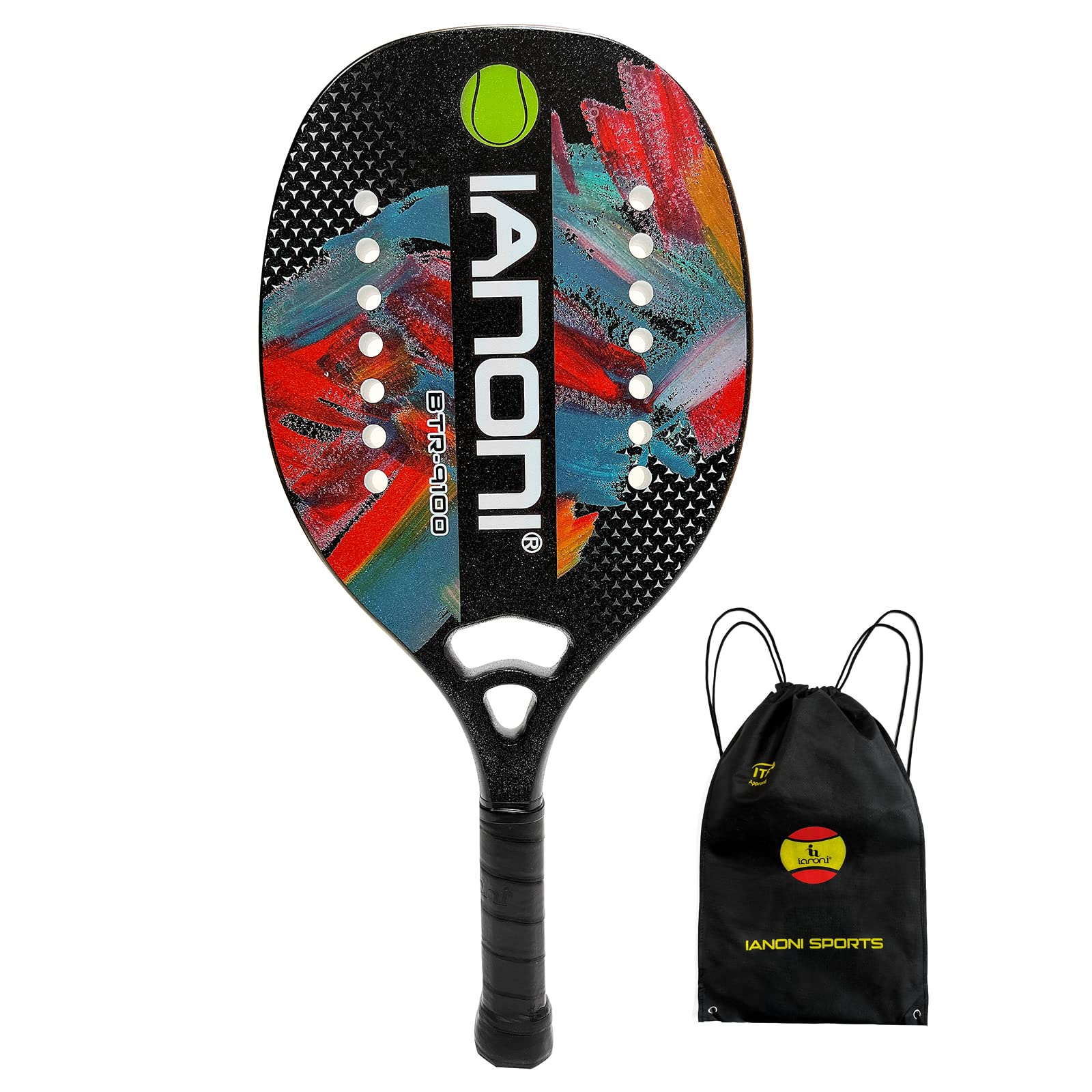 Beach Tennis Paddle Beach Tennis Racket Carbon Fiber with EVA Memory Foam Core Tennis Paddles black