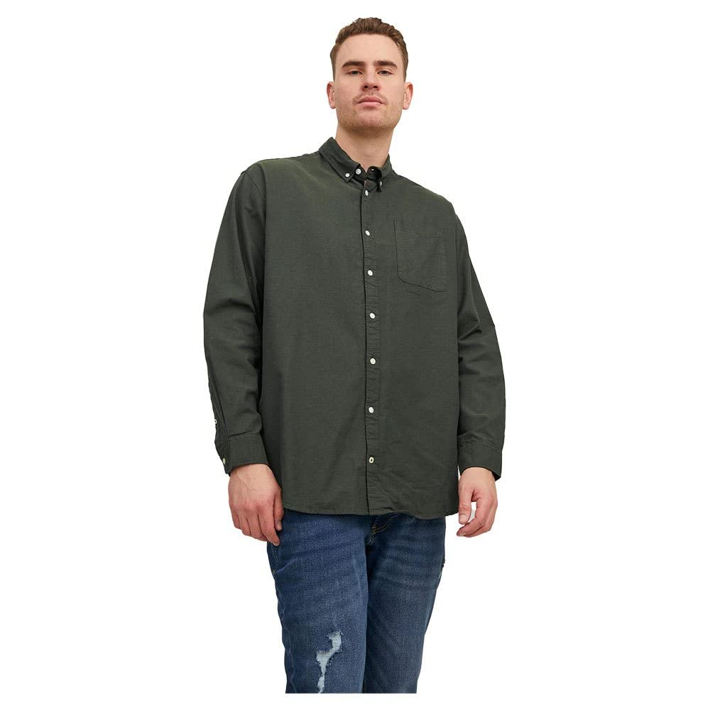 پیراهن بلند آستین اُکسفورد مردانه JACK & JONES Plus Size (بسته 1 عدد) سایز 4XL رنگ شب جنگلی