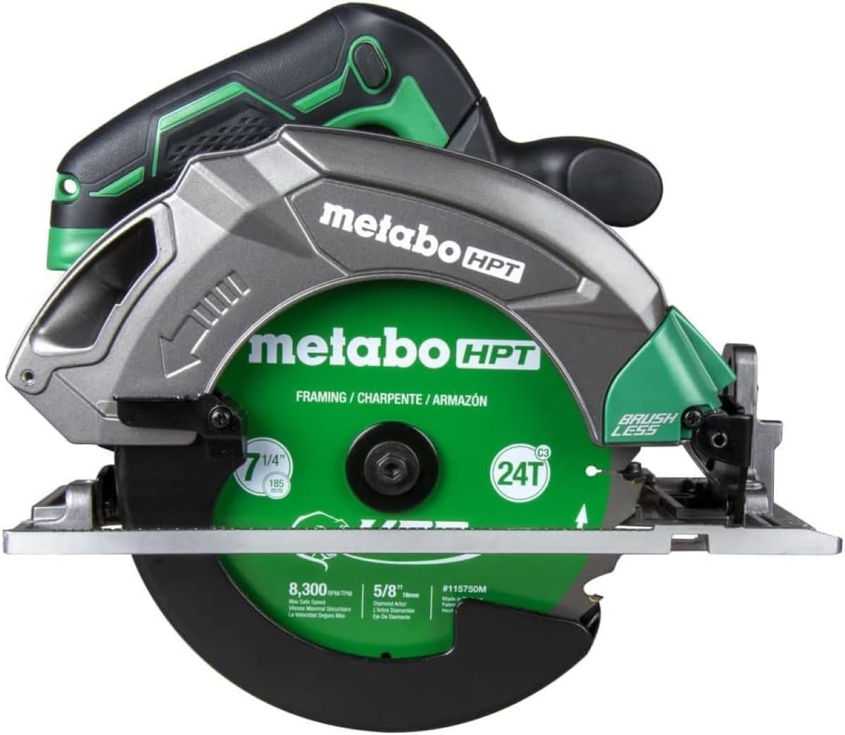 Metabo HPT 18V مولتیولت بی‌سیم اره دایره‌ای، تیغه 7-1/4 اینچی، ابزار قدرت - بدون باتری، چراغ کار ال ای دی، پاک کن گرد و خاک، کلید تنظیم تیغه بر روی ابزار و محافظت از لغزنده، سبک وزن، C1807DAQ4 فقط C1807DAQ4