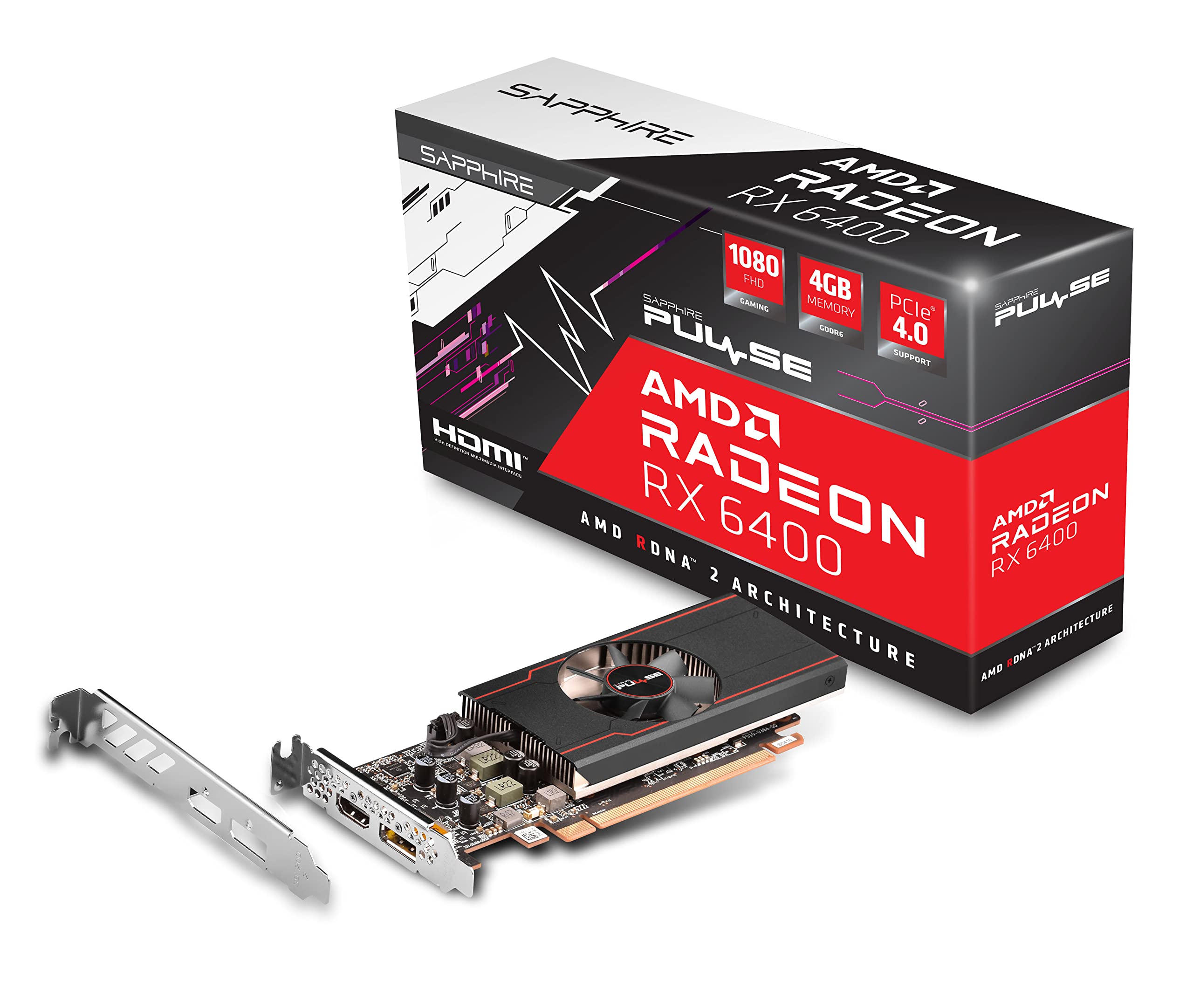 کارت گرافیک بازی سافیر 11315-01-20G پالس Radeon RX 6400 با پروفایل کم و 4 گیگابایت GDDR6، AMD RDNA 2، سیاه