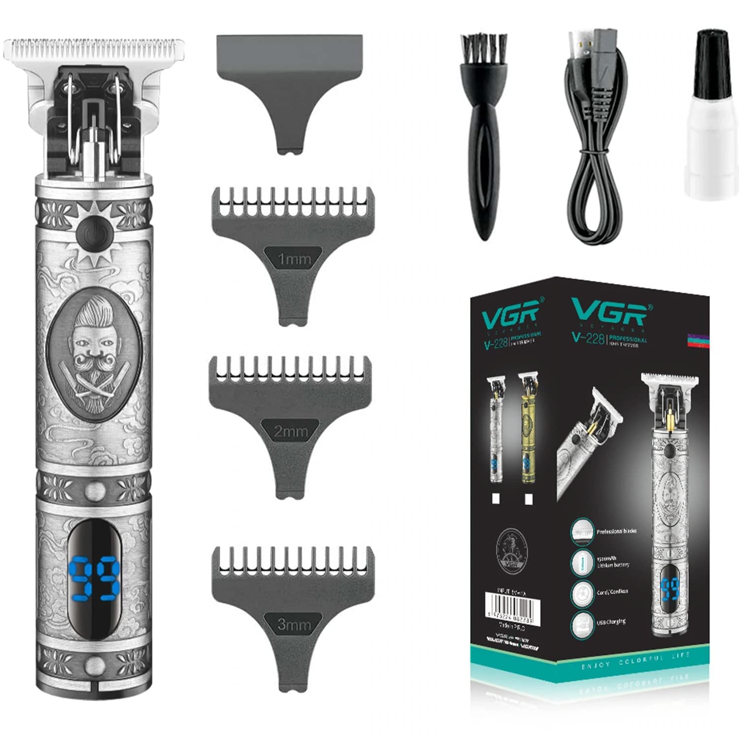 مدل V-228 حرفه ای حلاقت موی حرفه ای با نمایشگر LED مدت زمان استفاده: 180 دقیقه تراکم مو برای مردان (نقره ای)