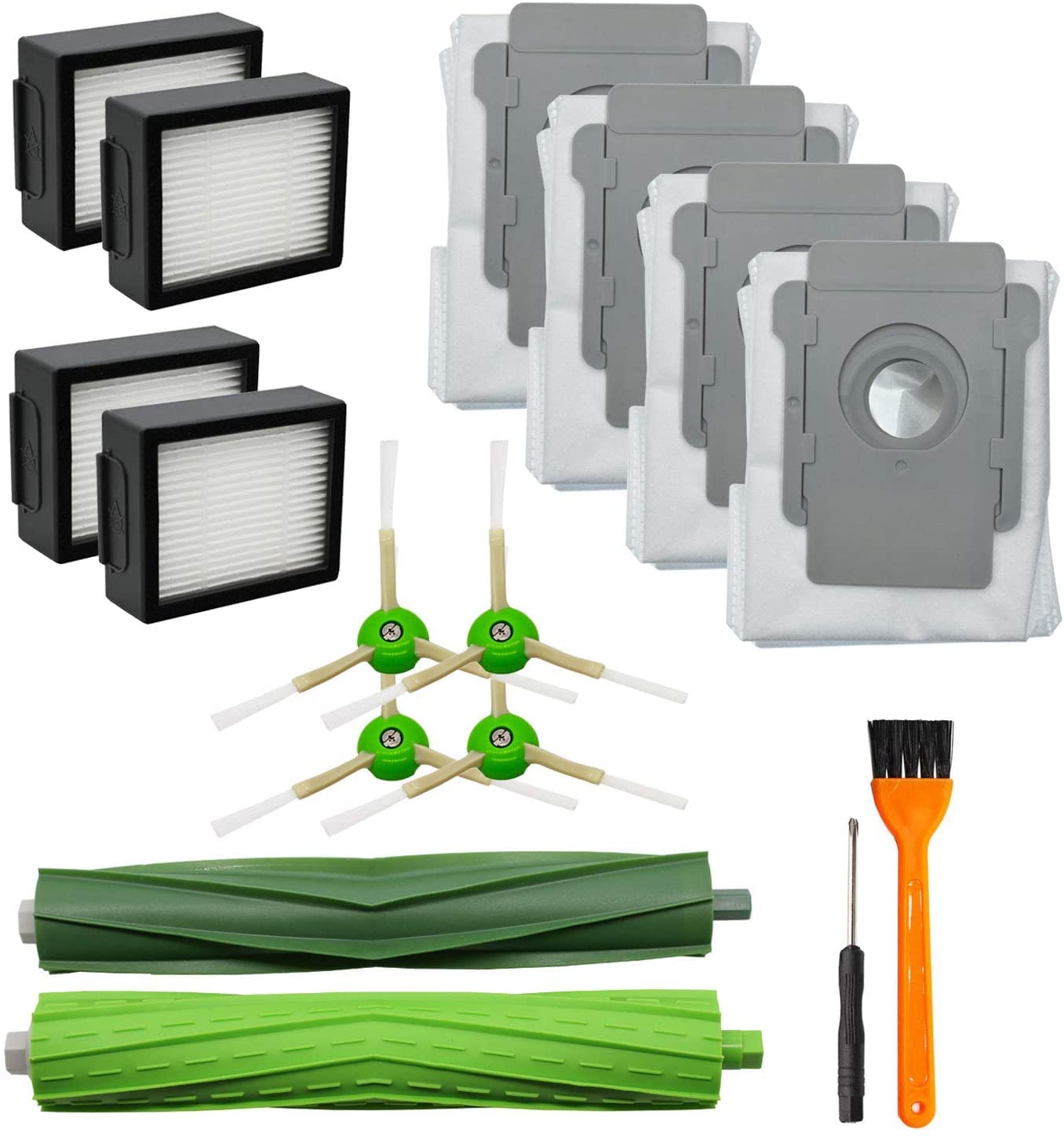 13 بسته قطعات یدکی Unikstone برای مدل‌های iRobot Roomba سری E و I و J مانند E5 E6 E7+، i7 i7+، i3 i3+، i4 i6 i6+، i8 i8+ و J7J7+/Plus، 1 ست مسواک‌های رول و 4 فیلتر و 4 مسواک‌های کناری و 4 کیسه برای جاروبرقی.