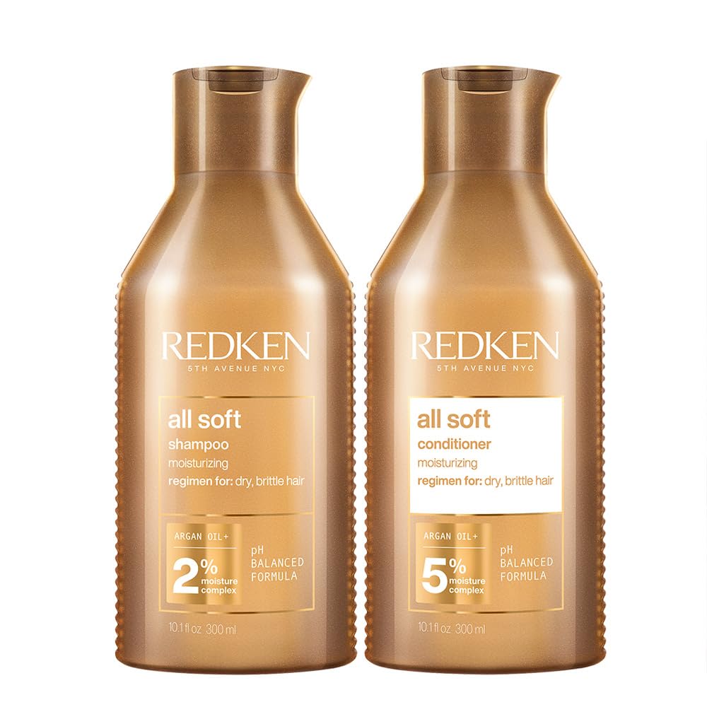 مجموعه مراقبت از موهای خشک و شکننده Redken، با اثر تقویت‌کننده و نرم‌کننده، حاوی امگا-۶ و روغن آرگان، شامپو All Soft ۳۰۰ میلی‌لیتر و کرم نرم‌کننده ۳۰۰ میلی‌لیتر