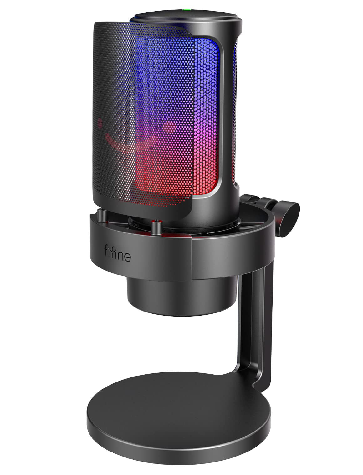 میکروفن بازی FIFINE، میکروفن USB برای استریمینگ، پادکست، ضبط، میکروفون کواندانسر رومیزی کامپیوتری برای مک/پلی‌استیشن۴/پلی‌استیشن۵، با کنترل RGB، لمسی ساکت کردن، جک هدفون، فیلتر پاپ، استند-آمپلی‌گیم A8 مدل مشکی
