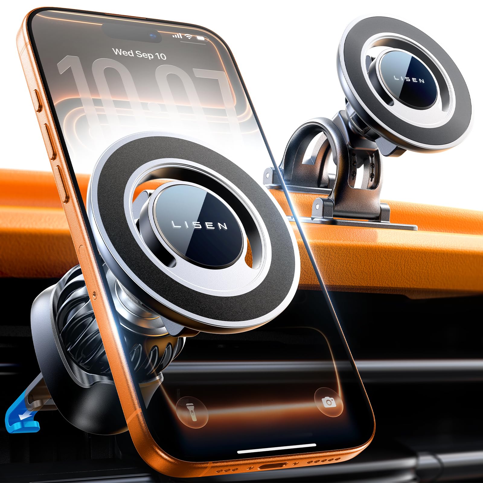 LISEN Fits MagSafe Car Mount، نگهدارنده تلفن همراه اتومبیل برای iPhone 16 Pro Max Plus 15/14/13/12 مگنتی مگنتی دست رایگان جعبه دستگاه های جانبی مگنتی دستگاه های جانبی مگنتی هود مغازه مجهز به MagSafe For iPhone 16 Pro Max Plus 15/14/13/12 مشکی