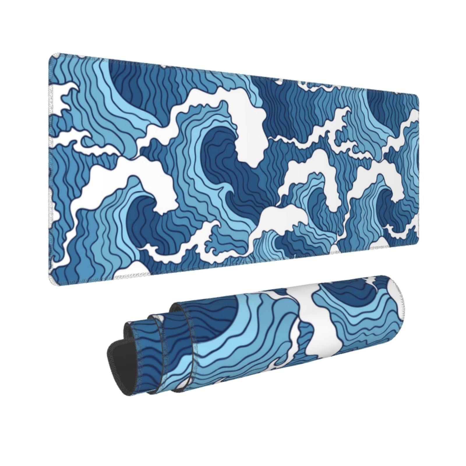 موس پد گیمینگ Brecoy گسترده BLUE and WHITE WAVE دریافت کافی نواری.BLUE SEA WAVE