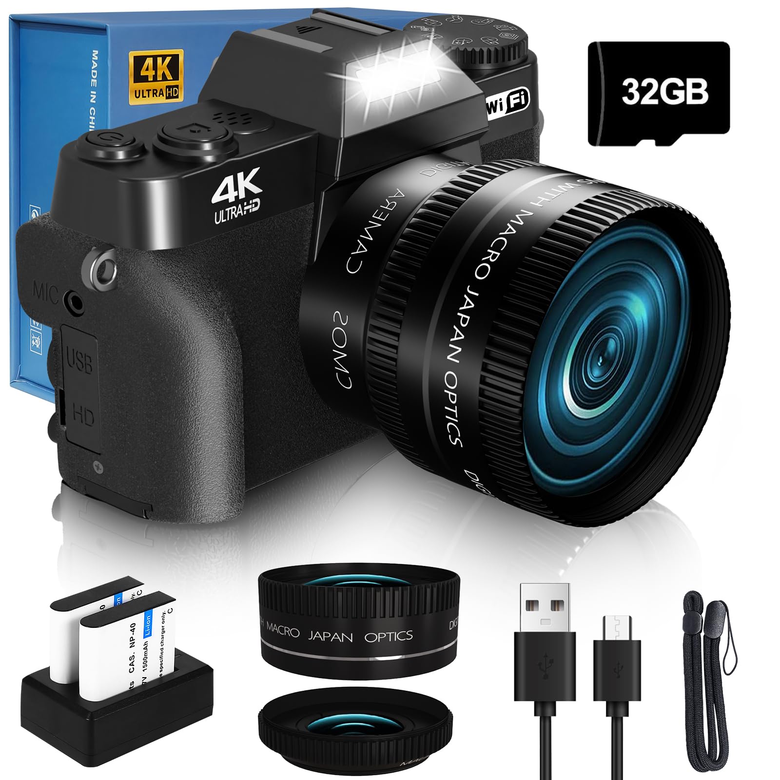 دوربین دیجیتال VJIANGER 4K برای عکاسی، دوربین ولاگینگ 48 مگاپیکسل برای یوتیوب با صفحه نمایش 3.0 اینچی قابل چرخش، زوم دیجیتال 16 برابر، شامل کارت SD 32 گیگابایتی، 2 باتری (مشکی) YL06-W01-1-مشکی3